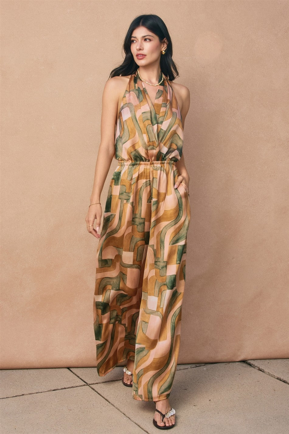 Abstract Halter Neck Jumpsuit