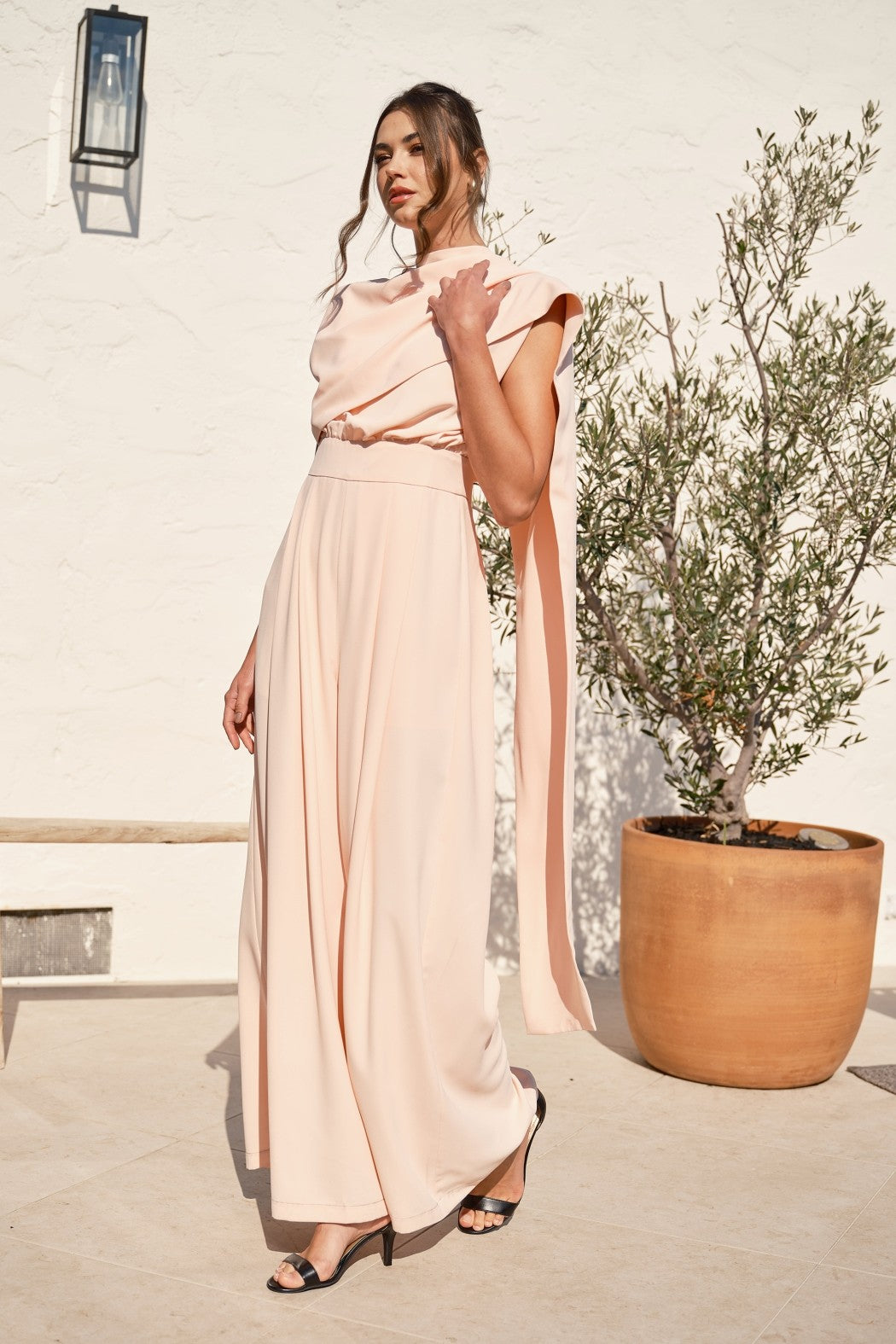 Sleeveless Draped Scarf-neck Jumpsuit