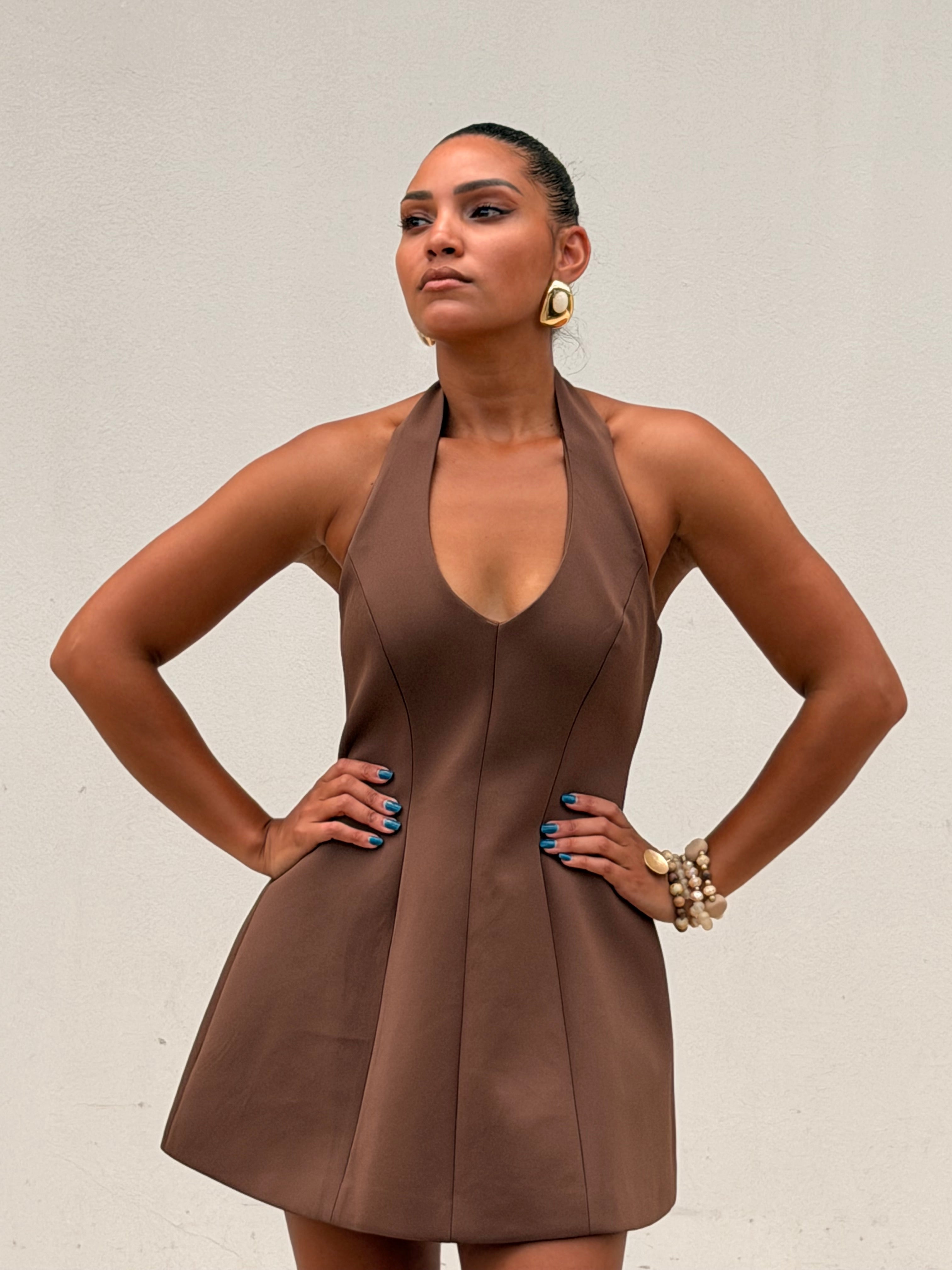 Sculpted Halter Mini Dress