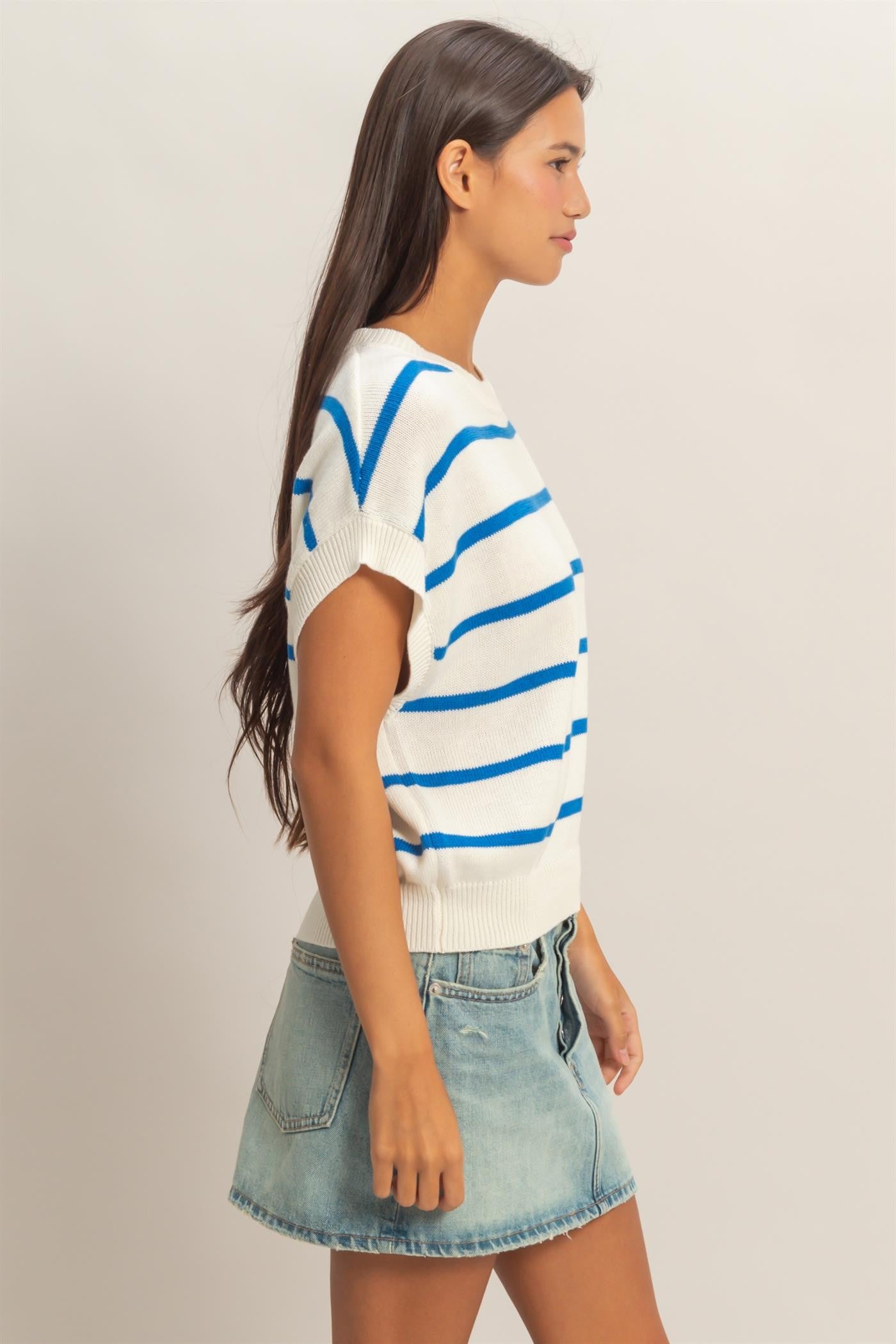 Knit Striped Crew Neck Top