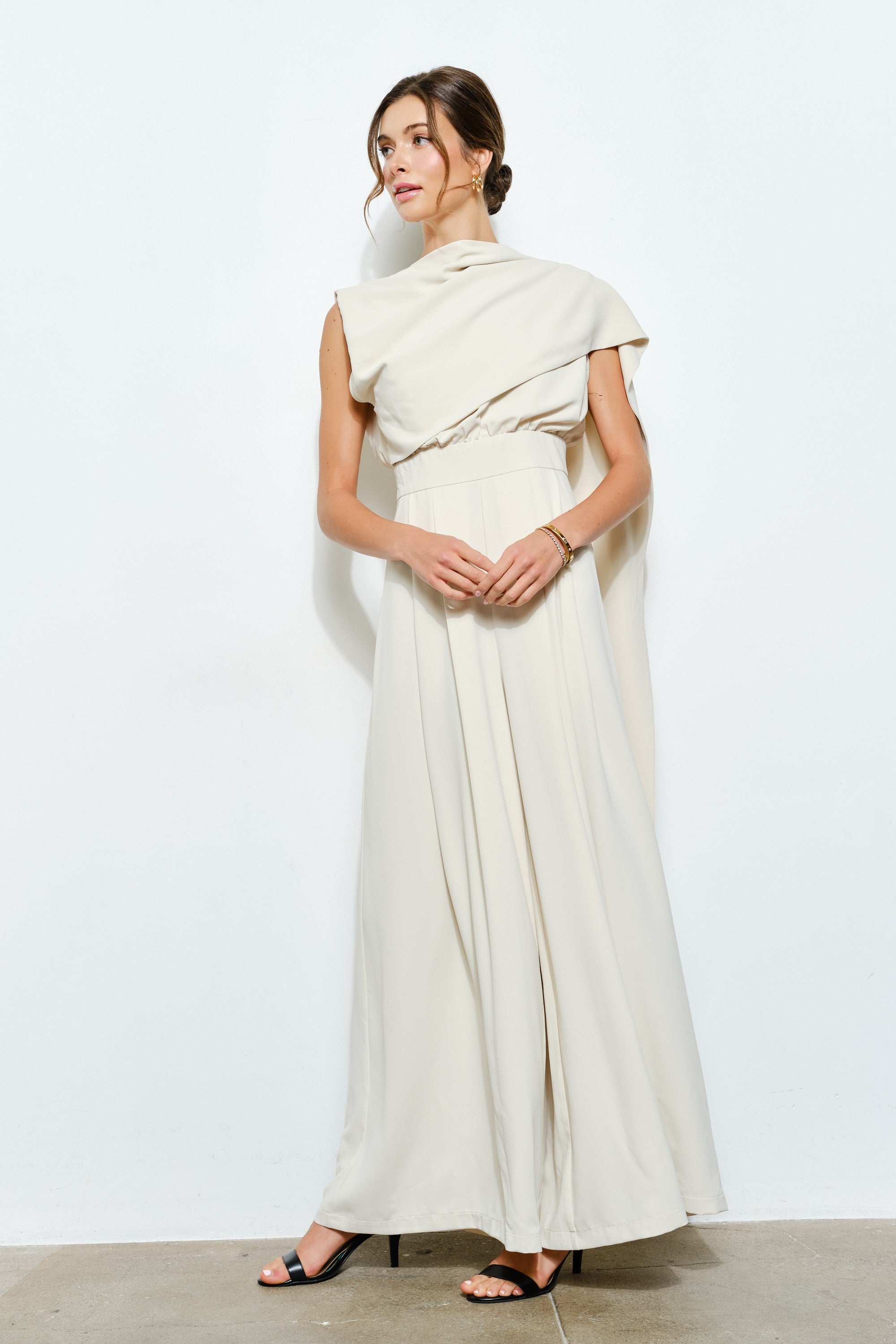 Sleeveless Draped Scarf-neck Jumpsuit