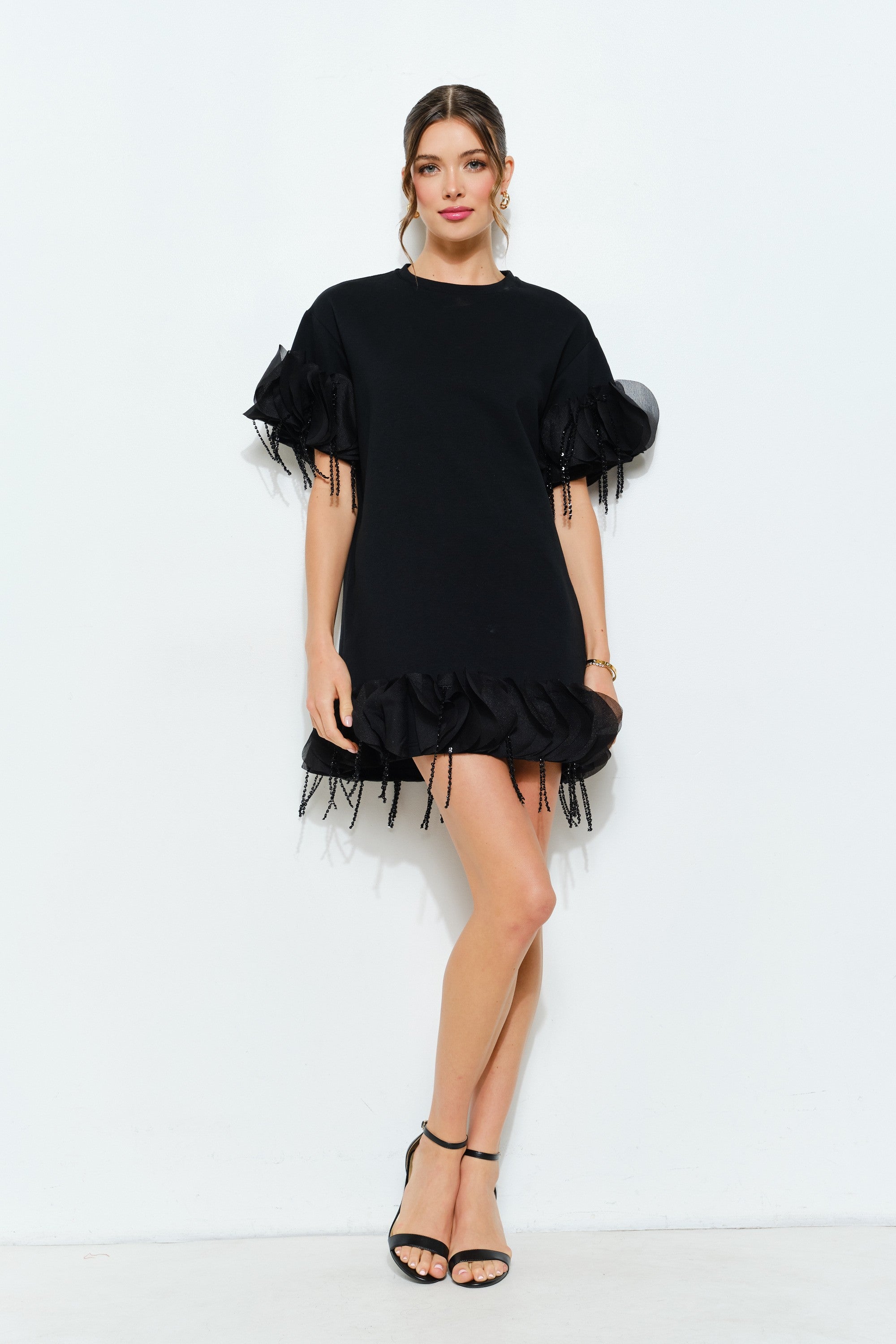 Circular Ruffle Appliques Relaxed-fit Mini Dress