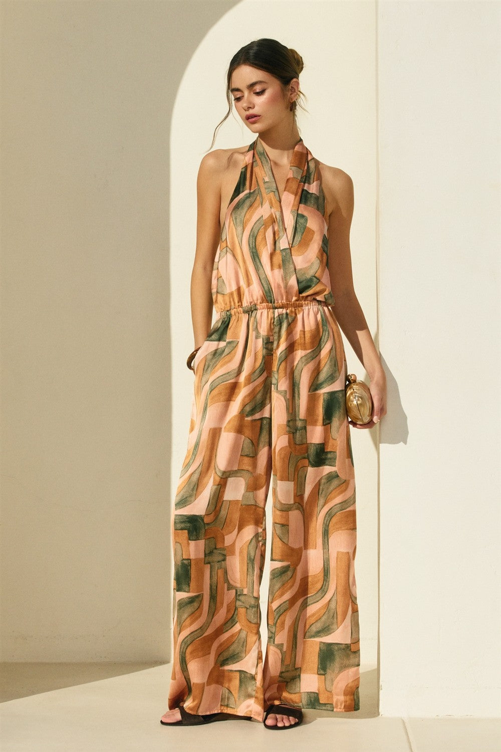 Abstract Halter Neck Jumpsuit