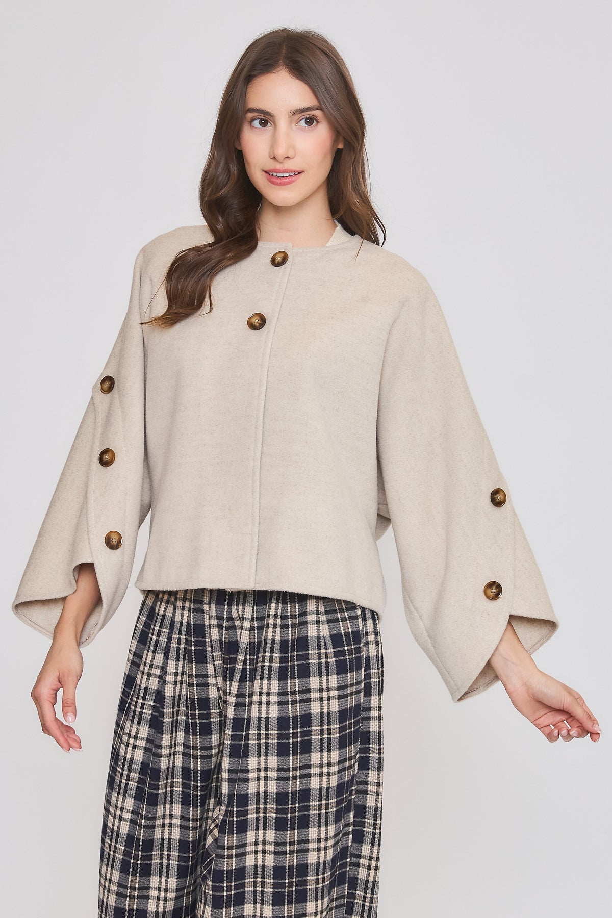 Wool-blend Buttoned Cape Jacket