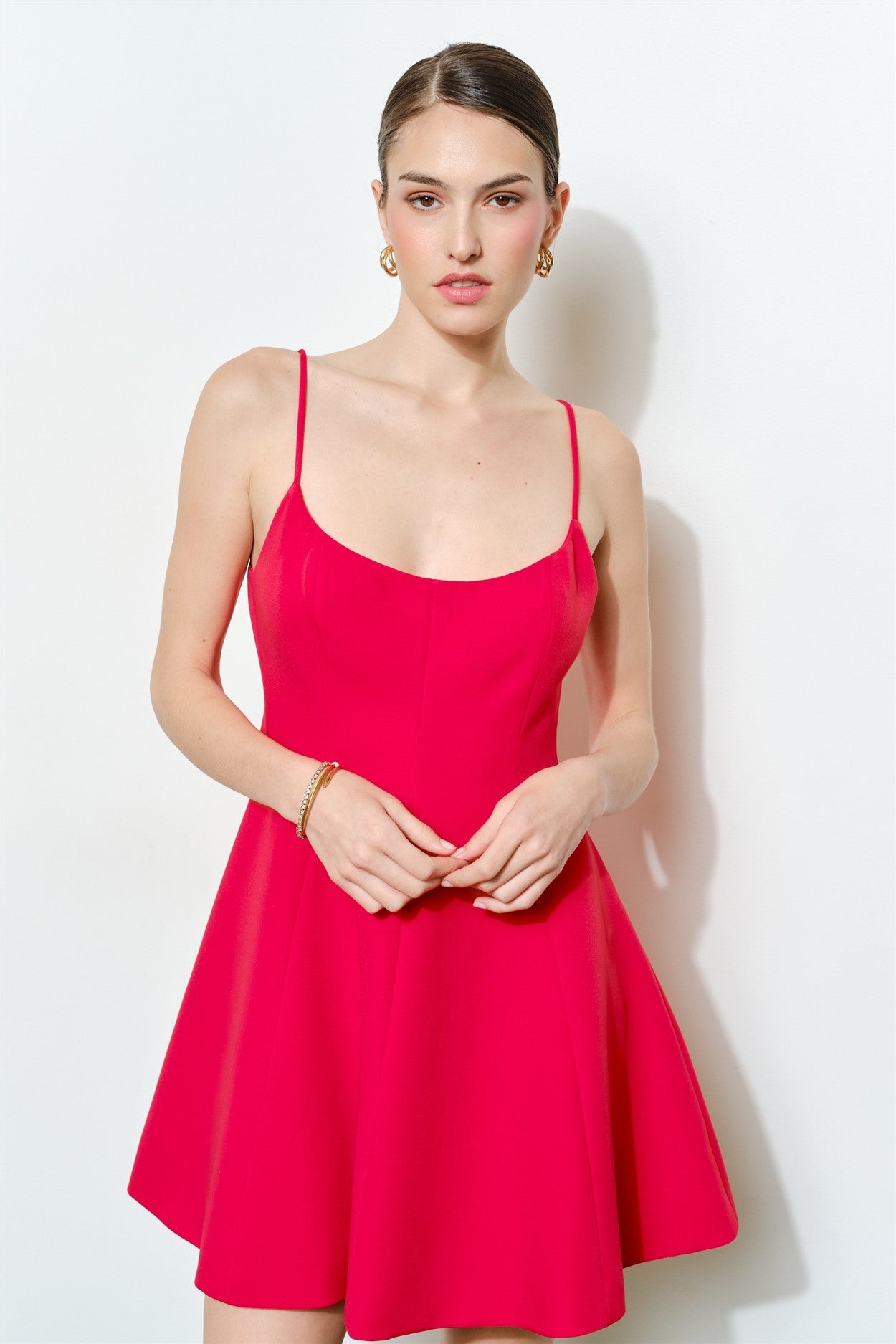 Adorable Solid Fit And Flare Mini Dress