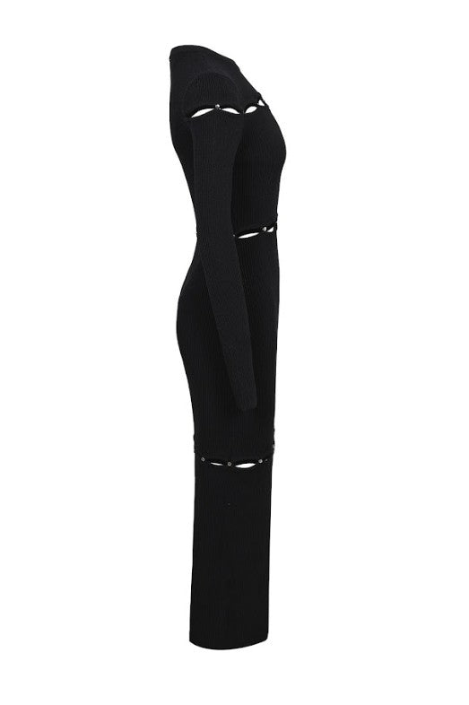 Long Sleeve Maxi Dress W/ Embellished Cut Outs