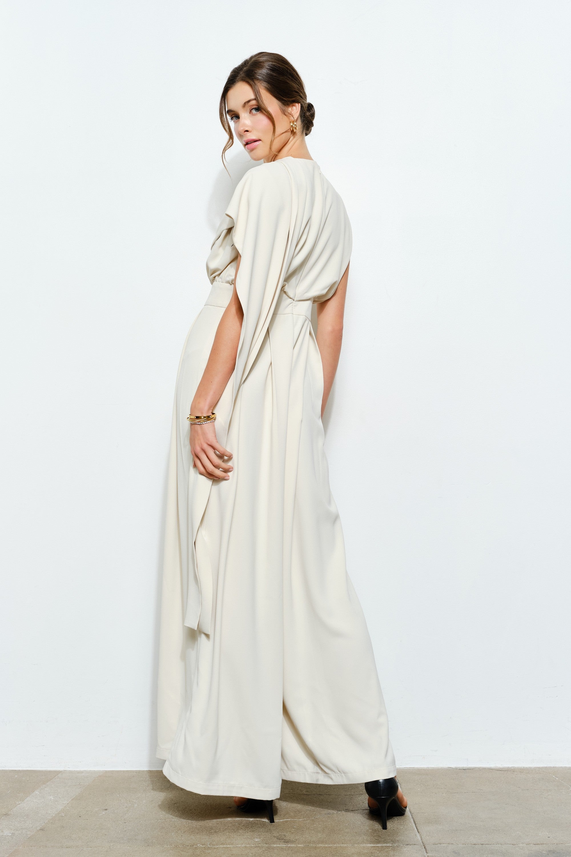 Sleeveless Draped Scarf-neck Jumpsuit
