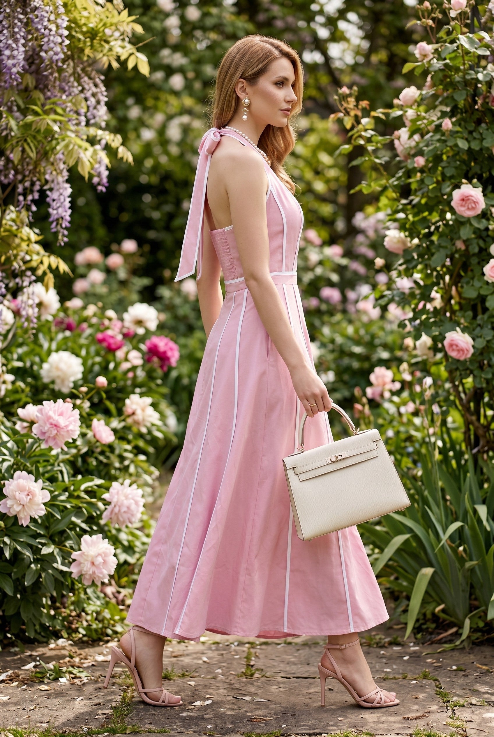 Contrast Binding Halter Maxi Dress
