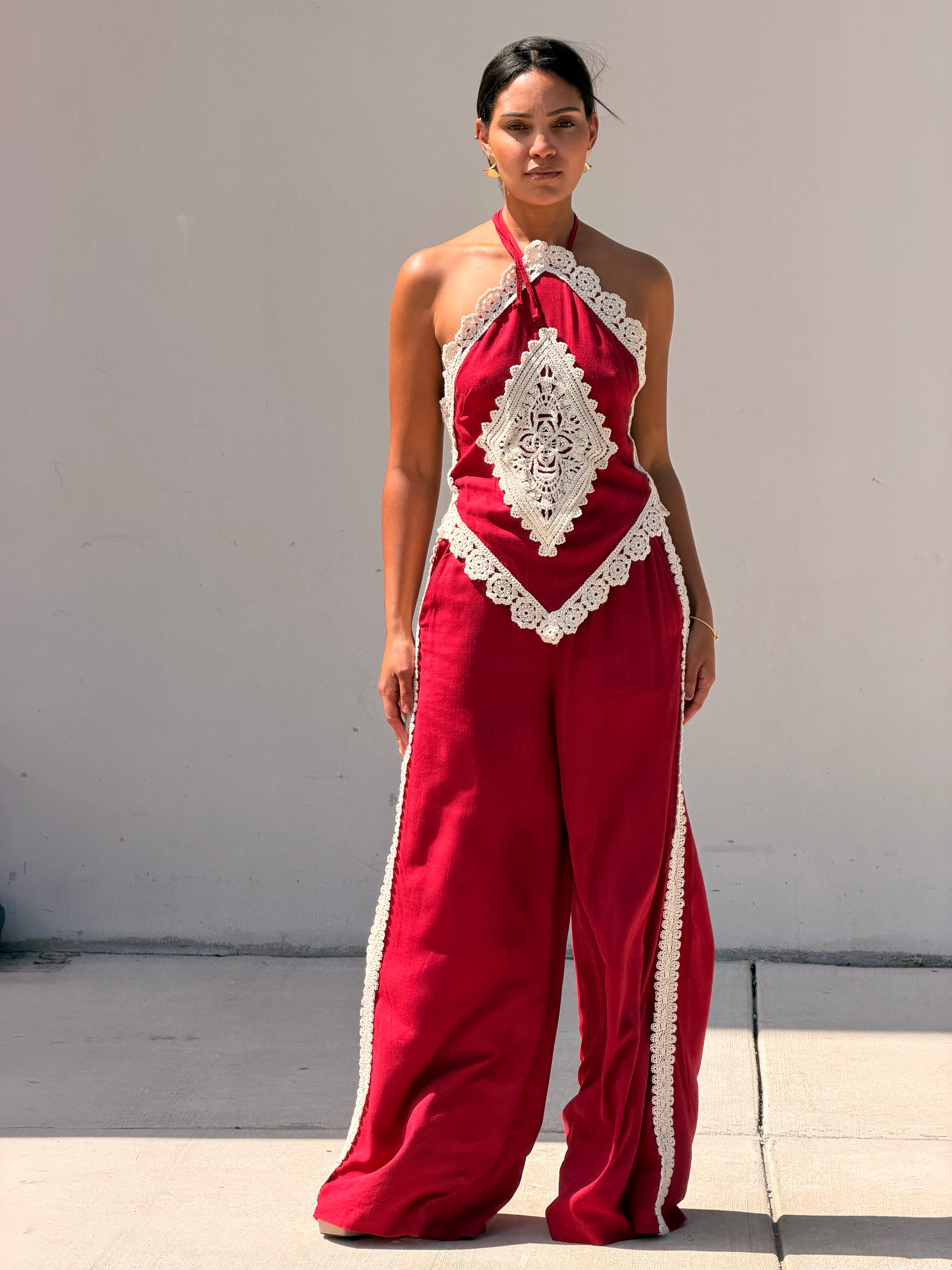 Crochet Diamond Halter Top and Pant Set