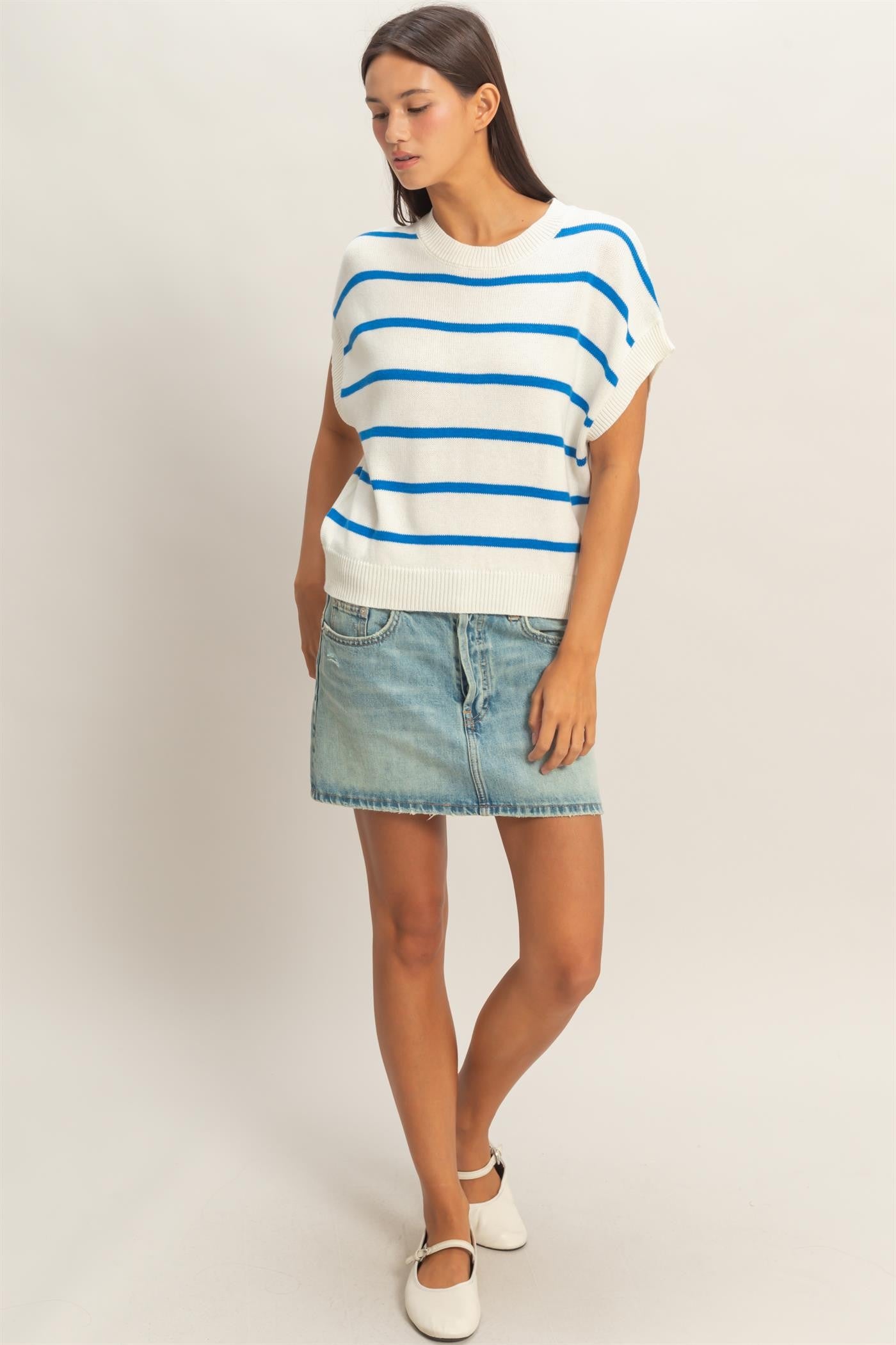 Knit Striped Crew Neck Top