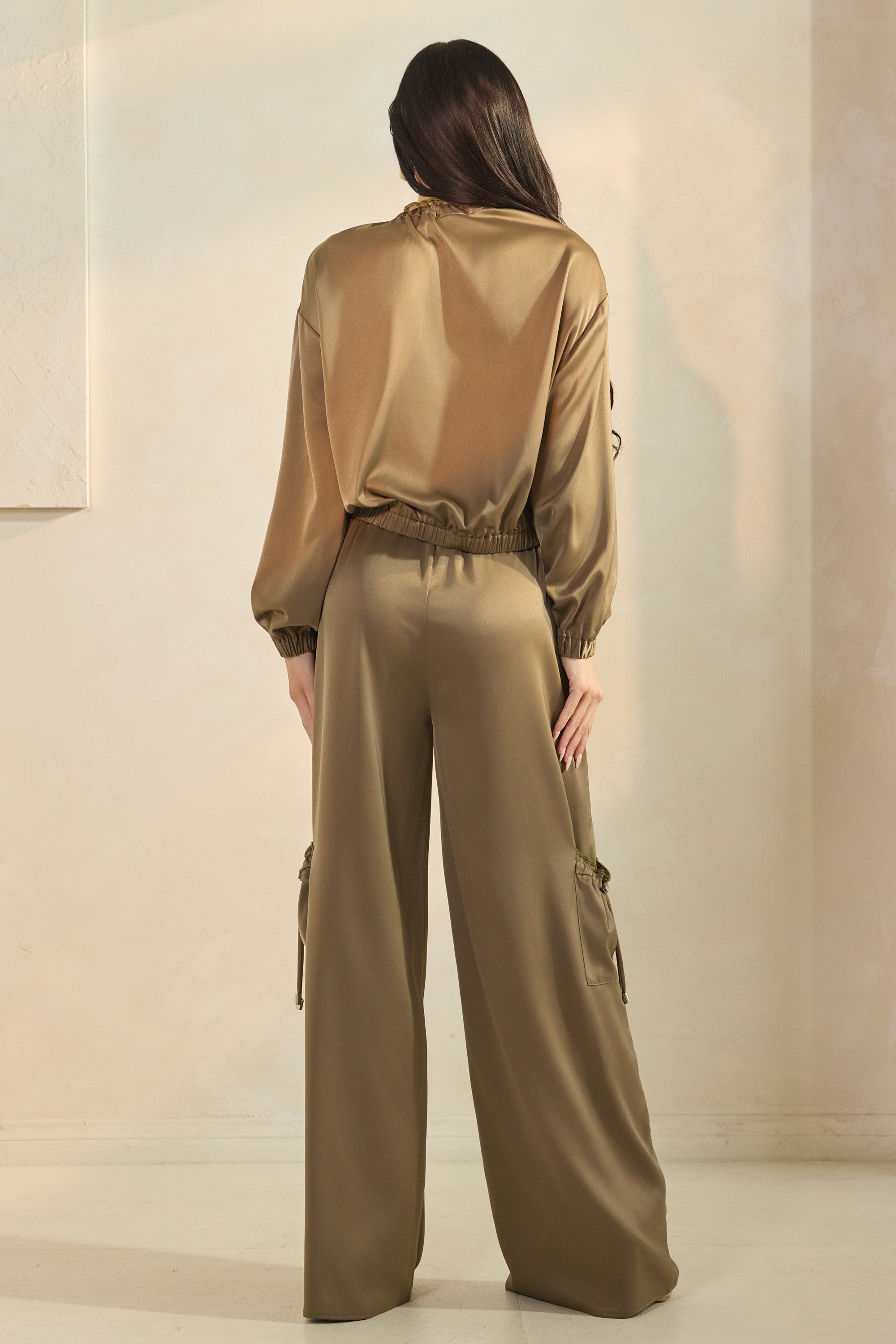 Satin Ruffle Jacket Set