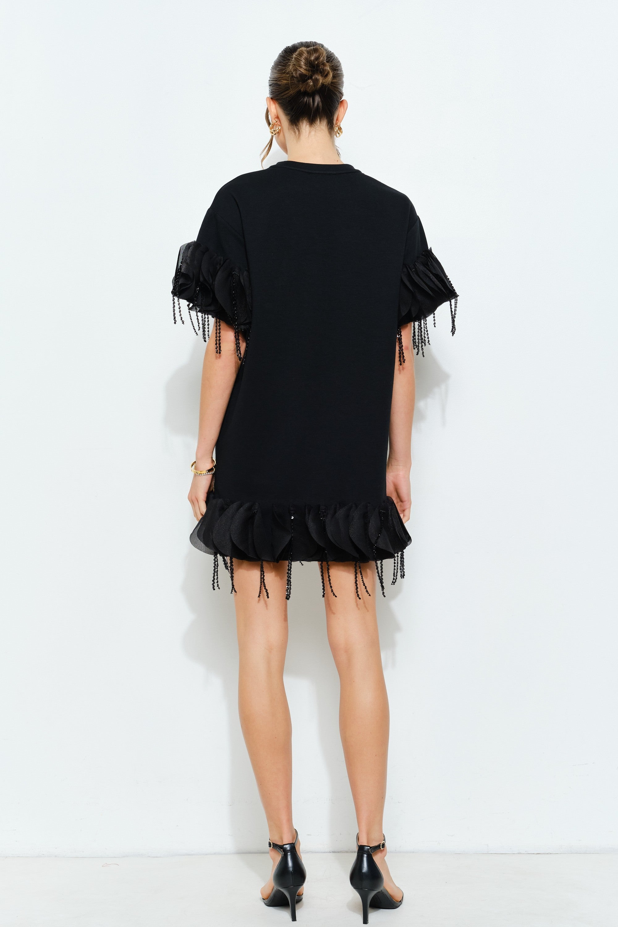 Circular Ruffle Appliques Relaxed-fit Mini Dress