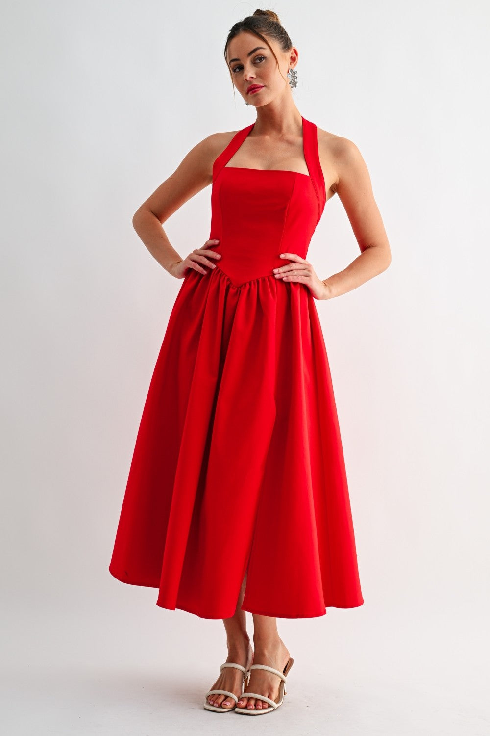 Halter Straight Neck Midi Dress