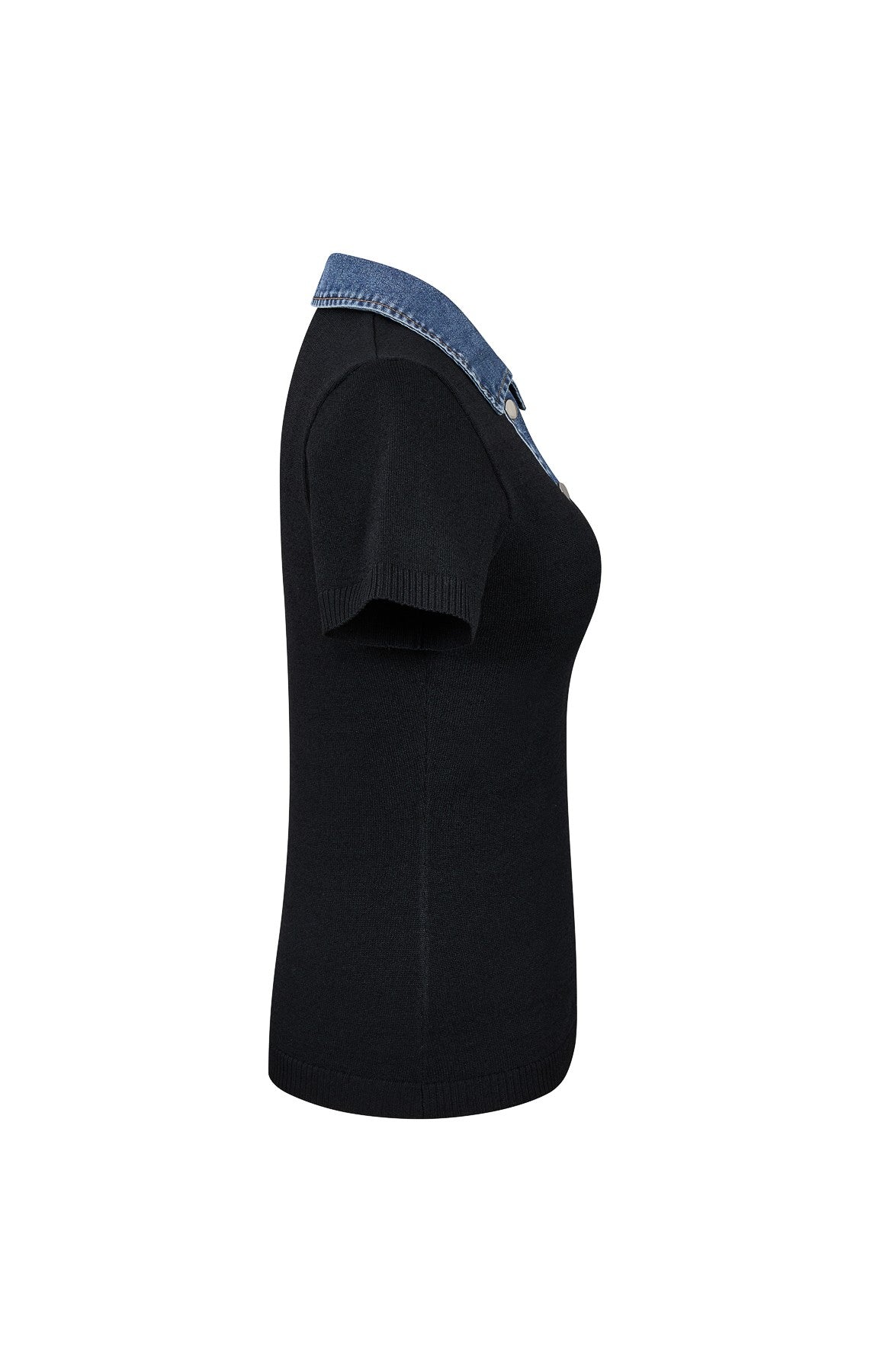 Collar Knit Denim Mix Top