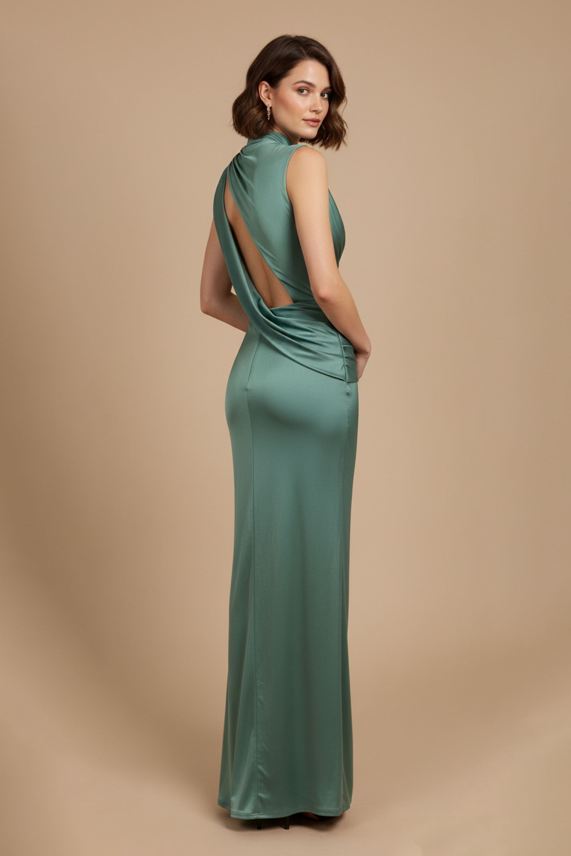 Asymmetrical Back Detail Drape Maxi Dress
