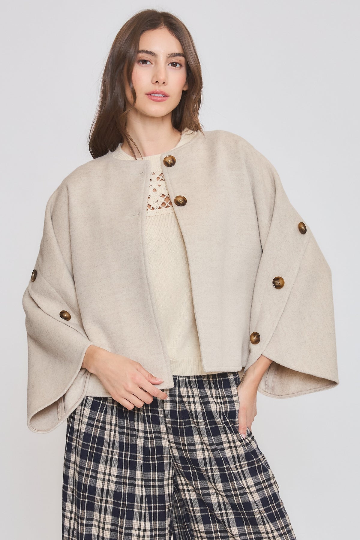 Wool-blend Buttoned Cape Jacket