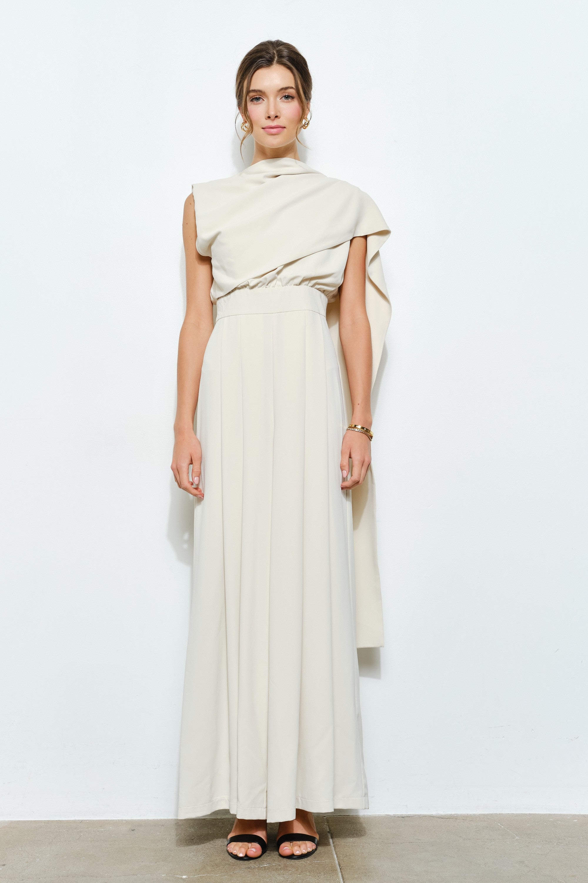 Sleeveless Draped Scarf-neck Jumpsuit
