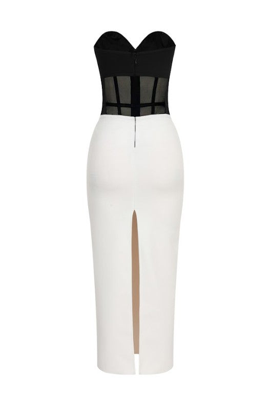 Bandage Two Tone Mesh Corset Maxi Dress