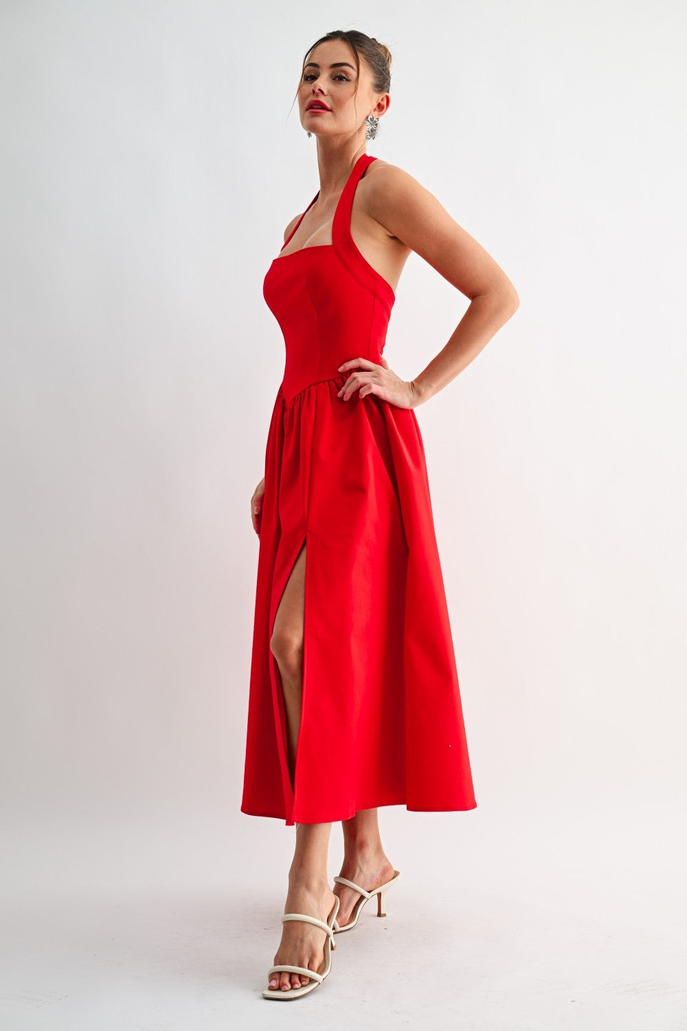 Halter Straight Neck Midi Dress