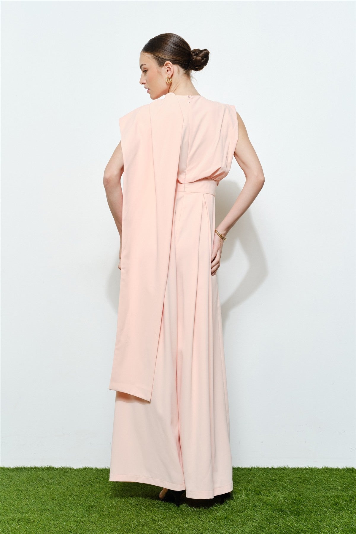 Sleeveless Draped Scarf-neck Jumpsuit