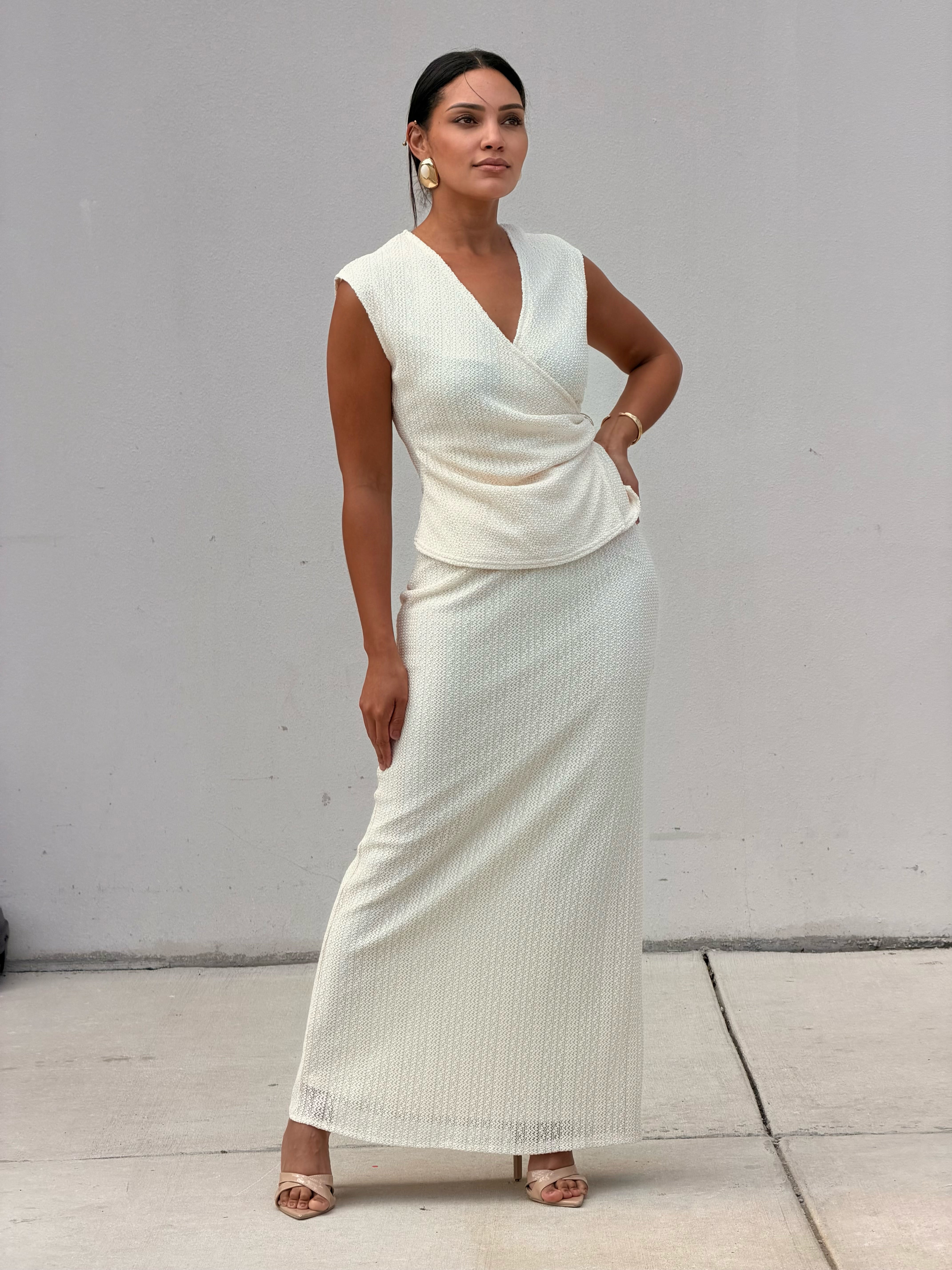 Crochet Knit Surplice Top and Long Skirt