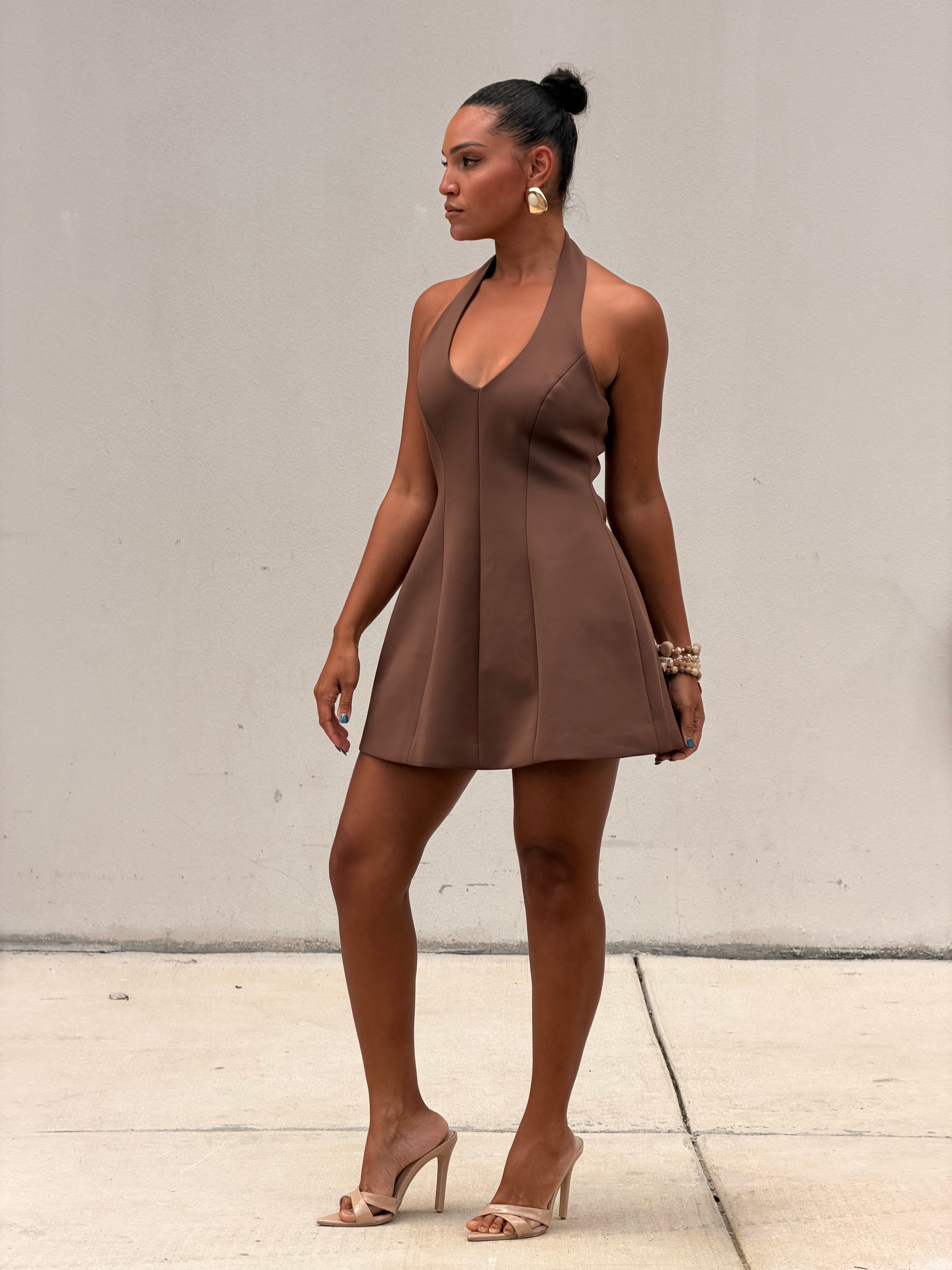 Sculpted Halter Mini Dress