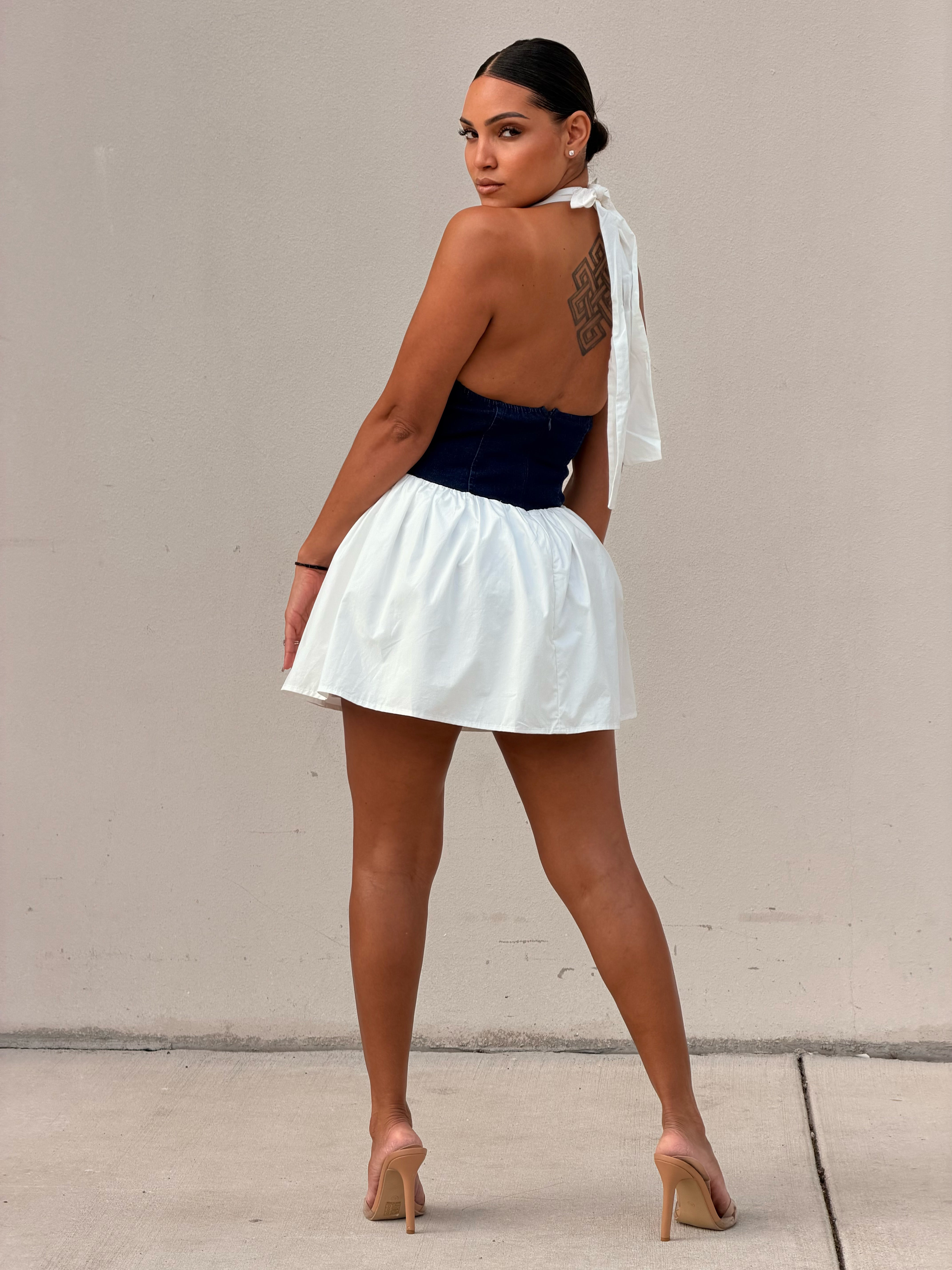 Midnight Contrast Halter Mini Dress
