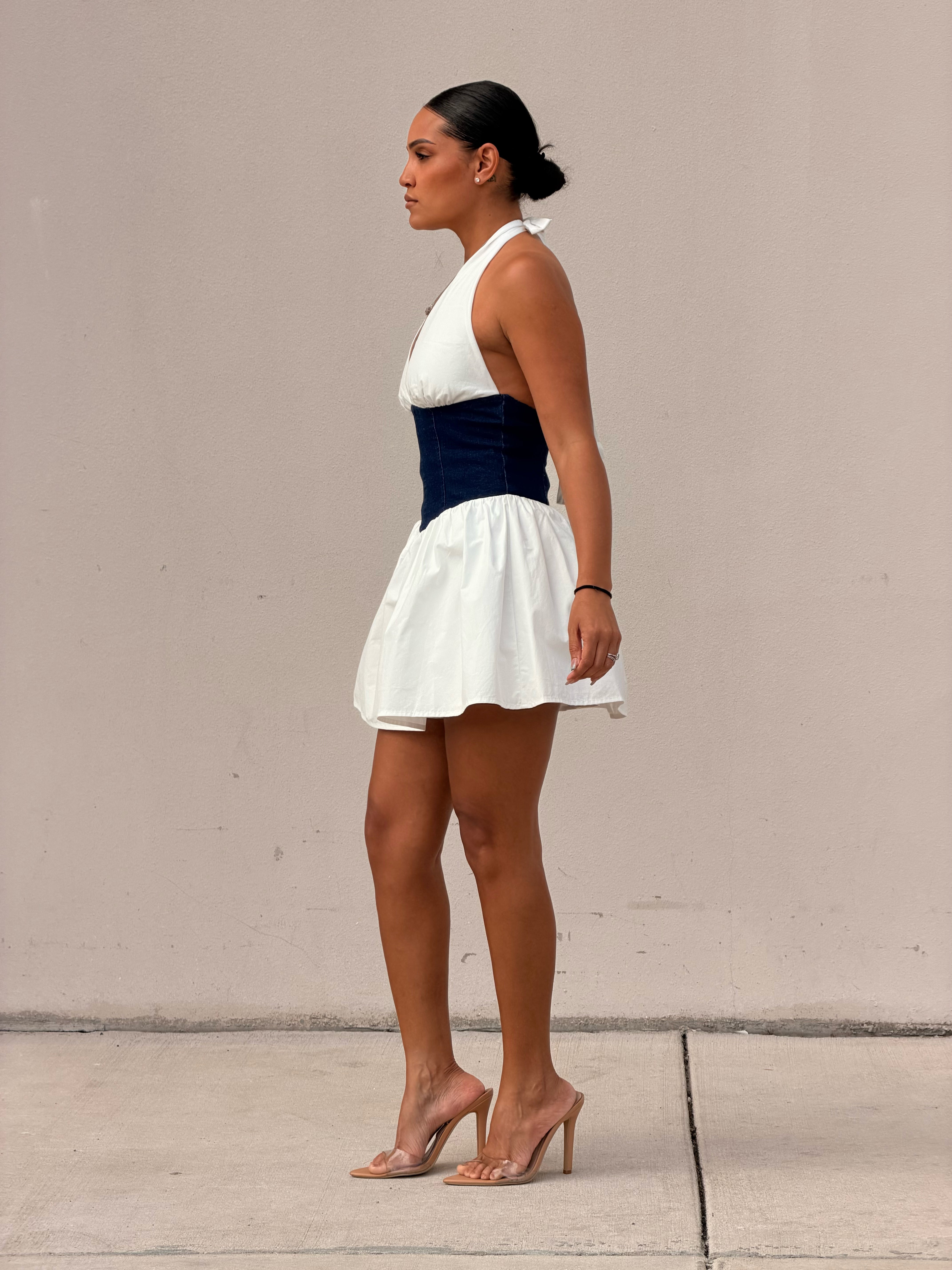 Midnight Contrast Halter Mini Dress