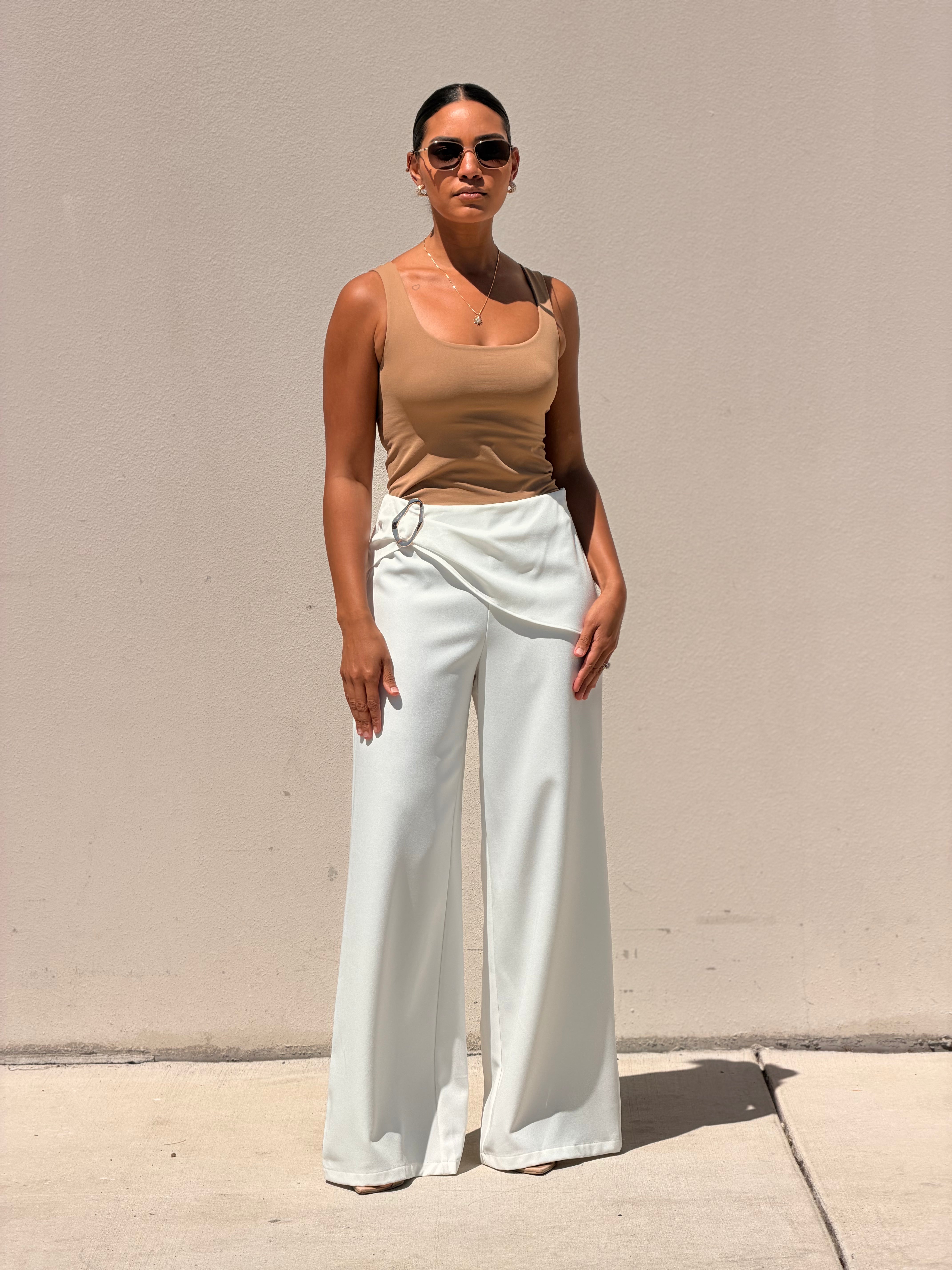 Waist Buckle With Wrap Detail Pants