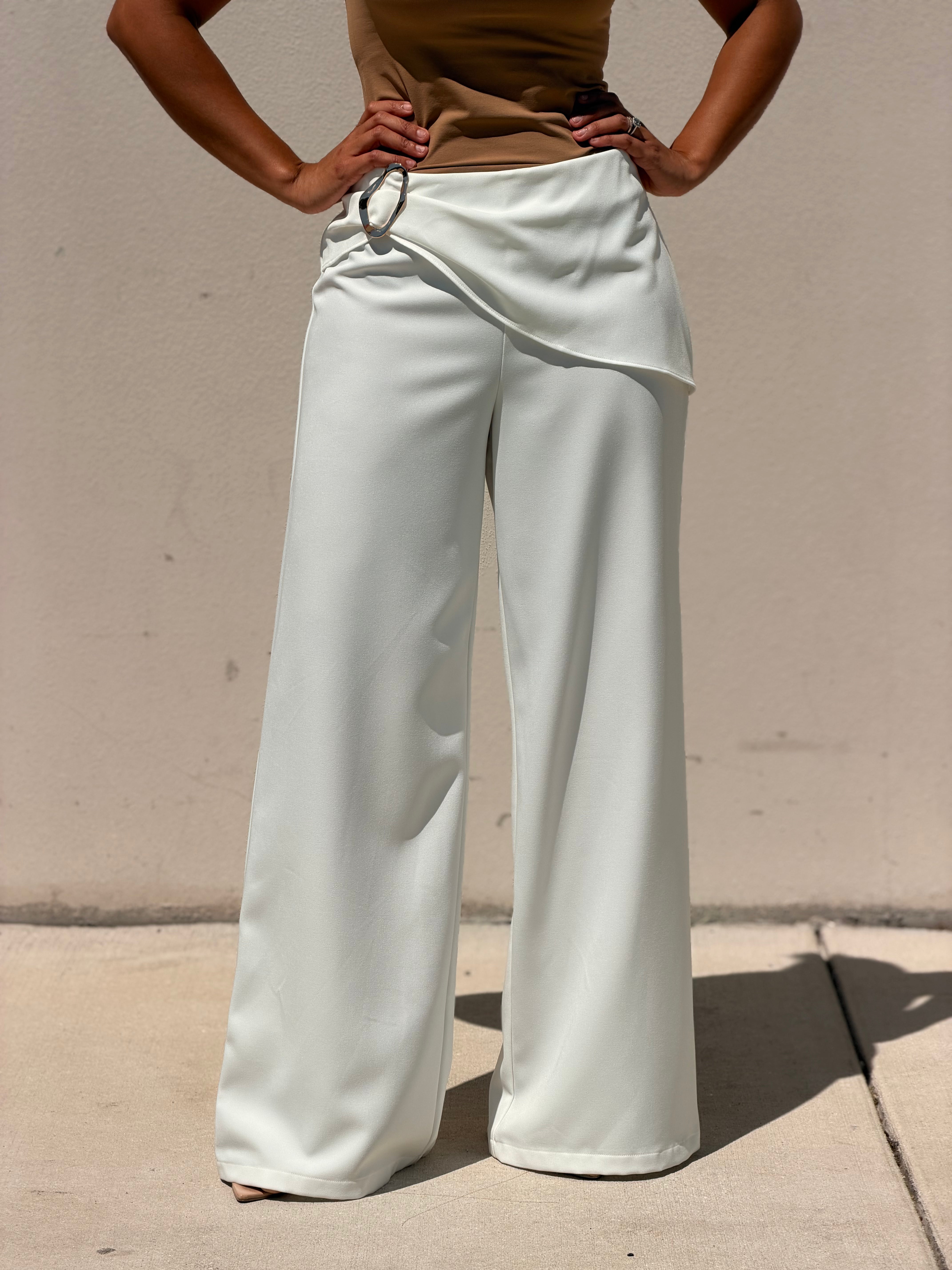 Waist Buckle With Wrap Detail Pants