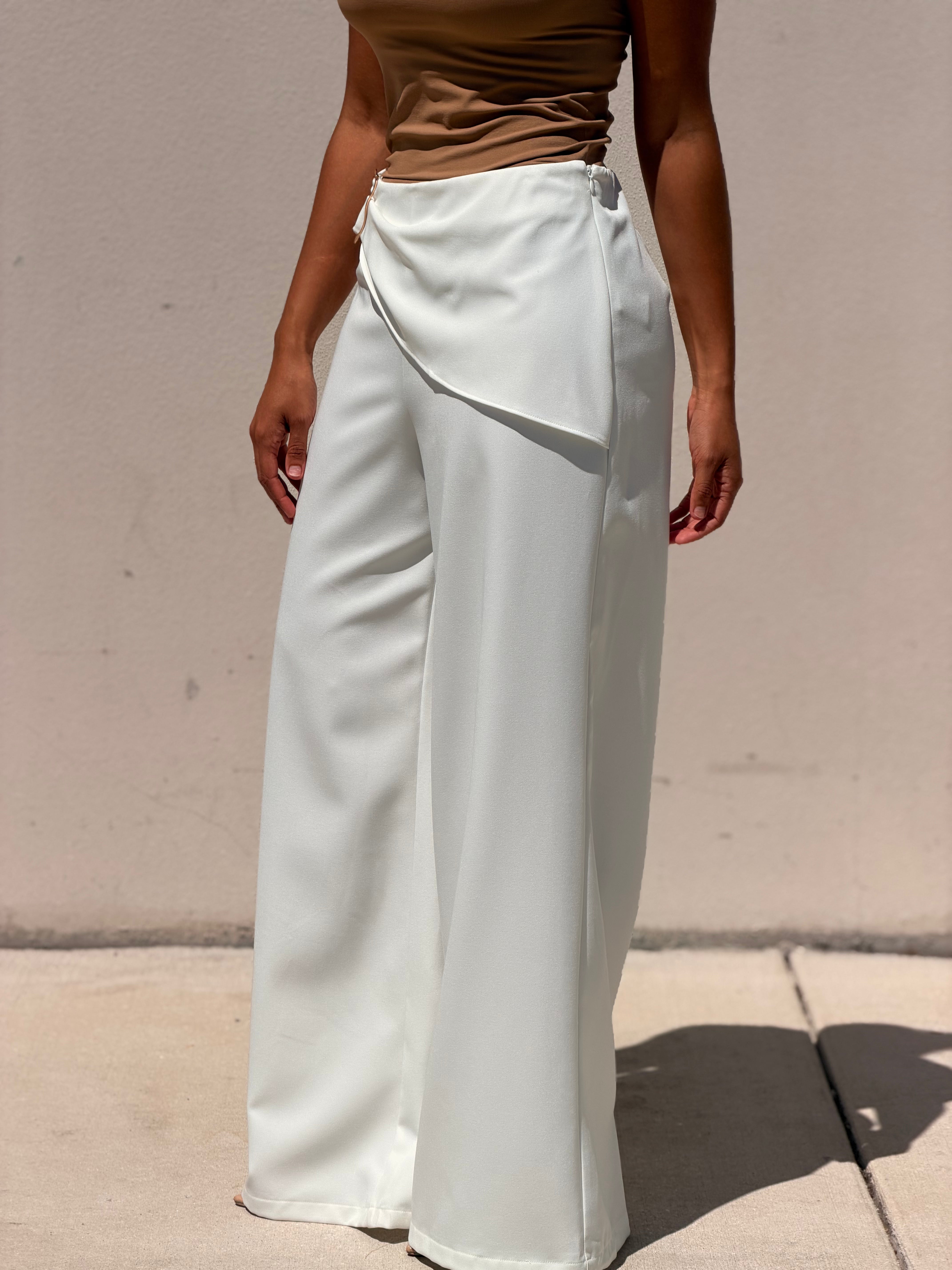Waist Buckle With Wrap Detail Pants