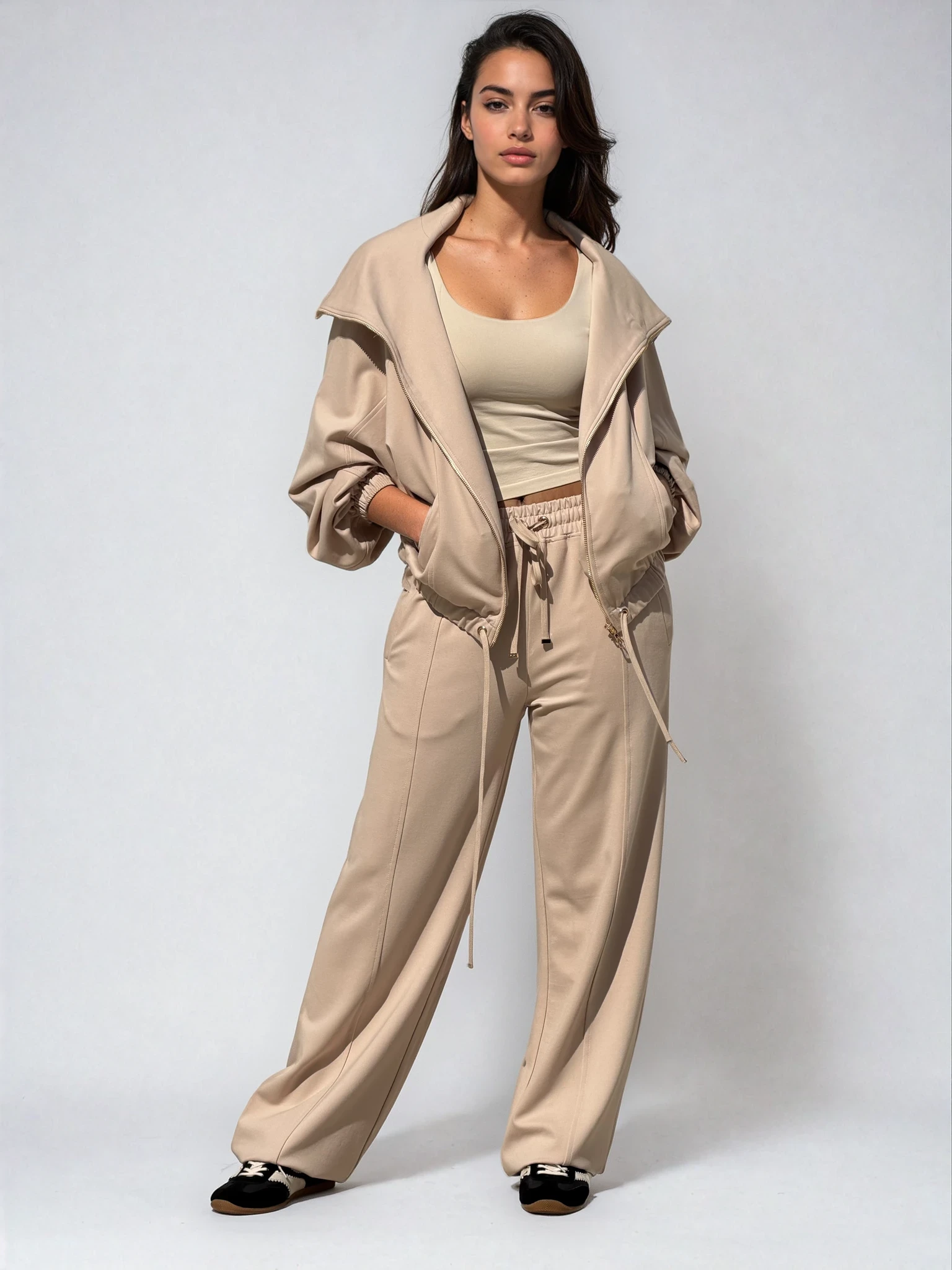 Collar Zip Up Jacket and Jogger set