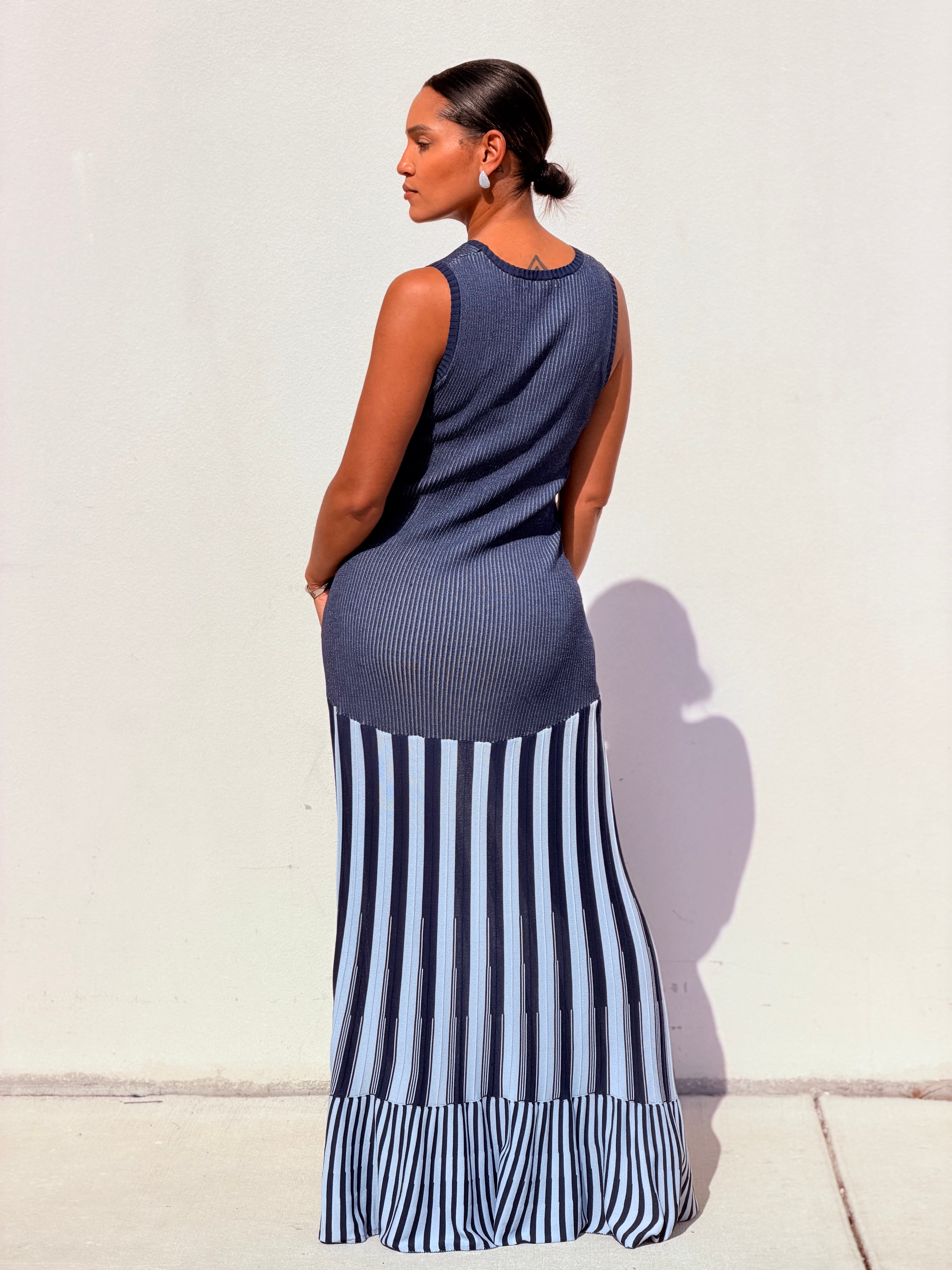 Contrast Stripe Color Maxi Dress