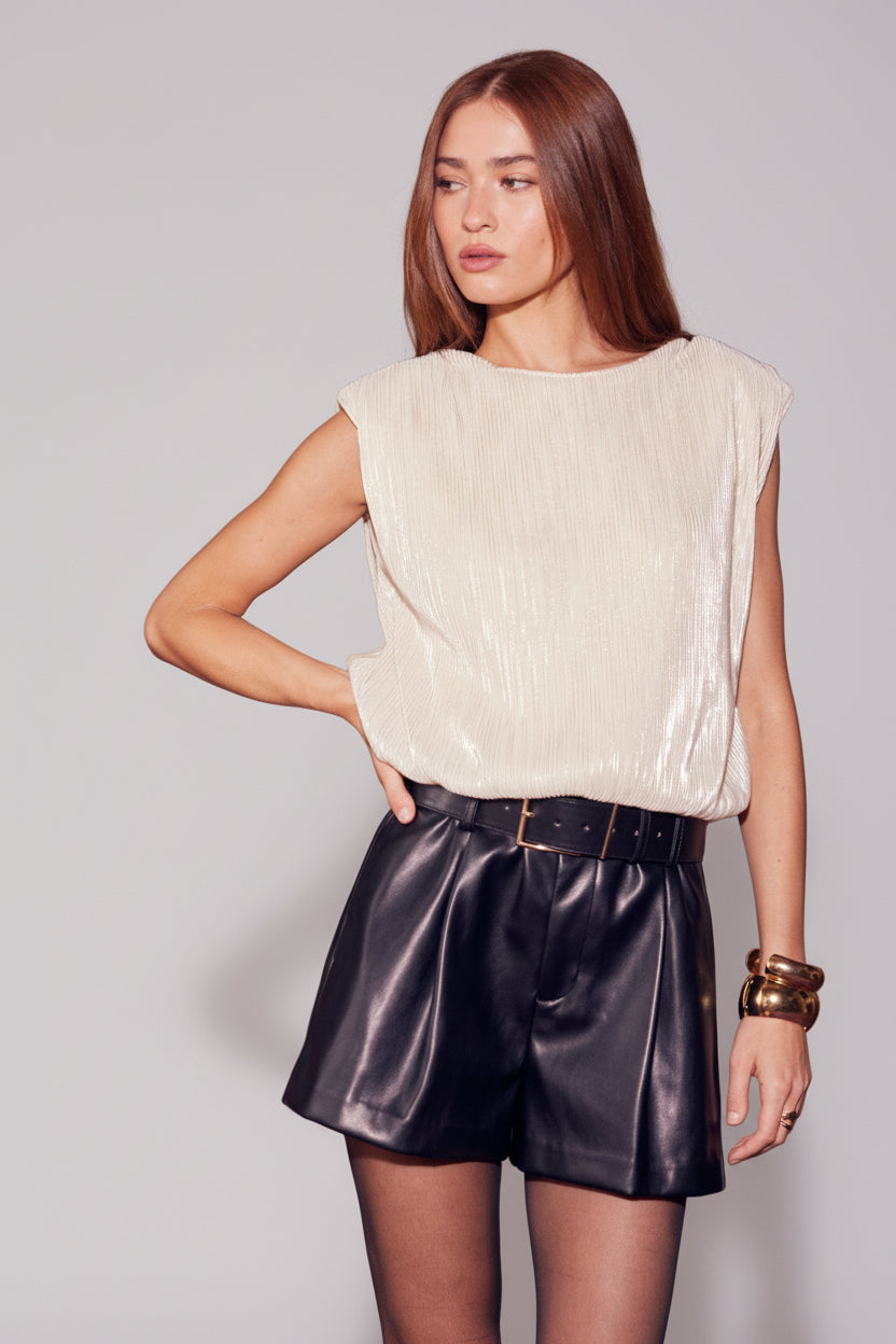Faux Leather Belted Shorts