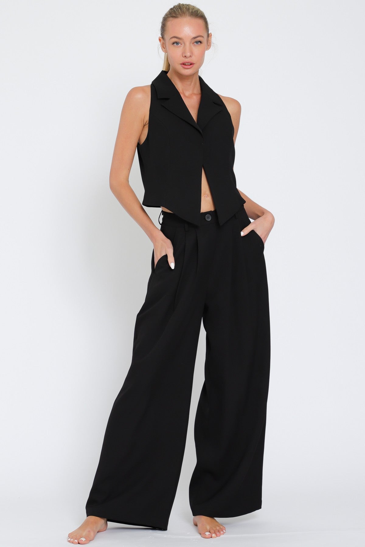 Vest Top And High Waisted Long Pants Set