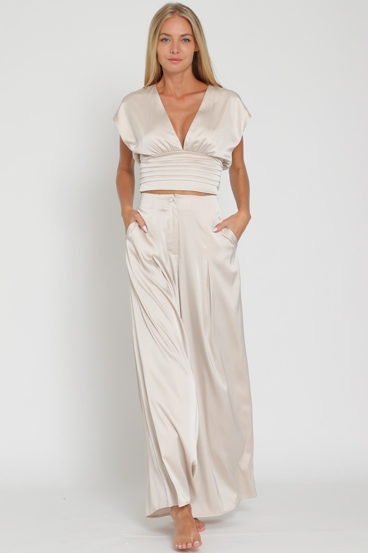 V-neck Dolman Sleeve Top & High Waisted Pants Set