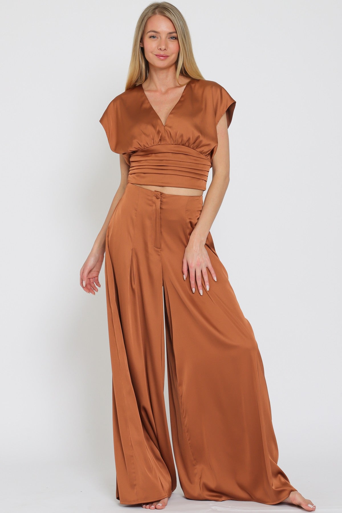 V-neck Dolman Sleeve Top & High Waisted Pants Set