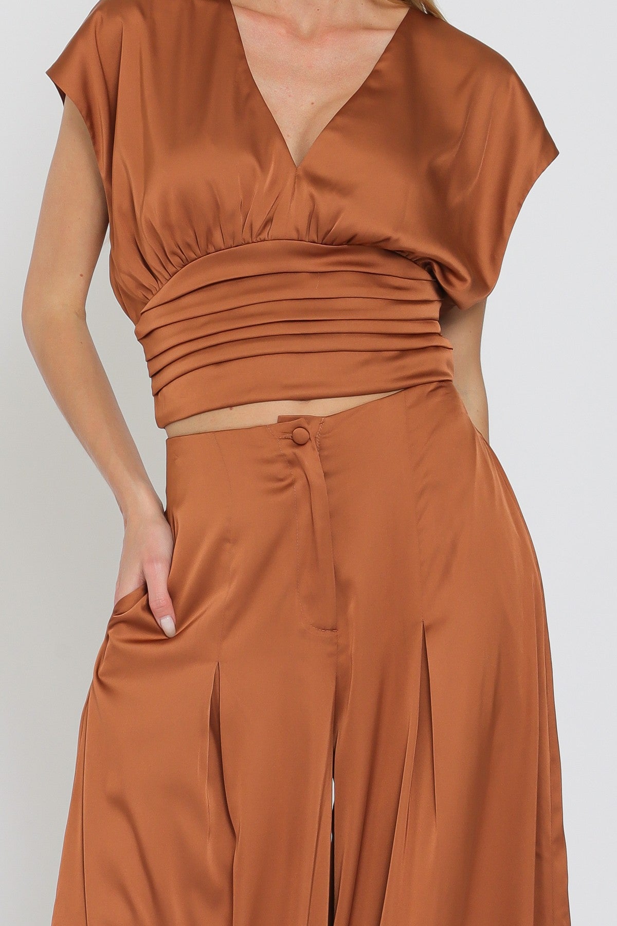 V-neck Dolman Sleeve Top & High Waisted Pants Set