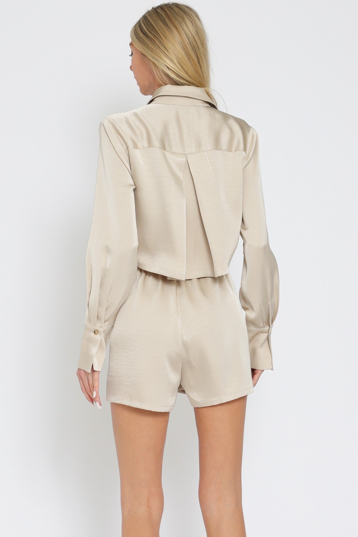 Long Sleeve Collared Romper Sash Tie Belt