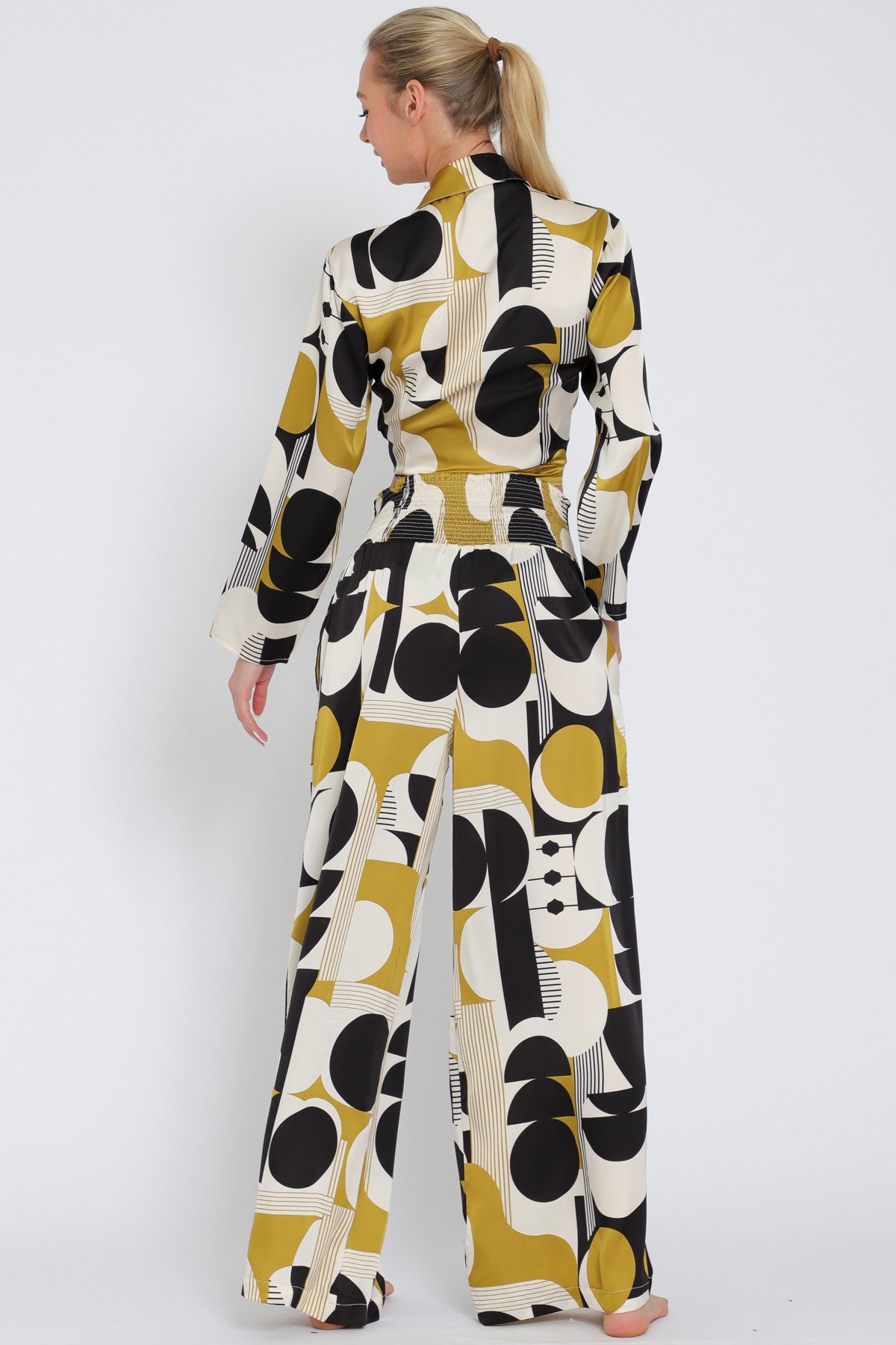 Long Sleeve Tie Front Top & High Waisted Pants Set