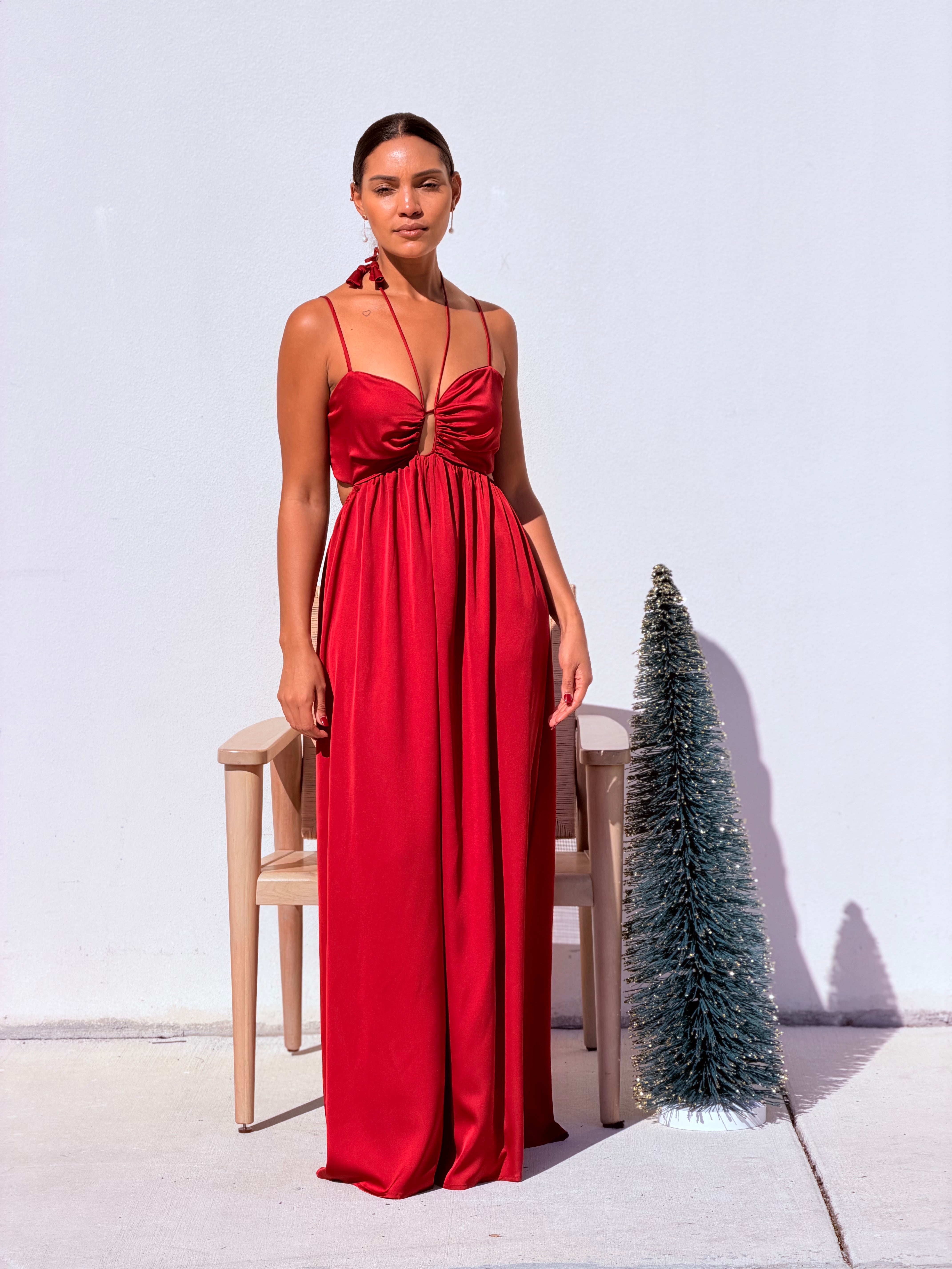 Thin Adjustable Strap Back Waisted Maxi Dress