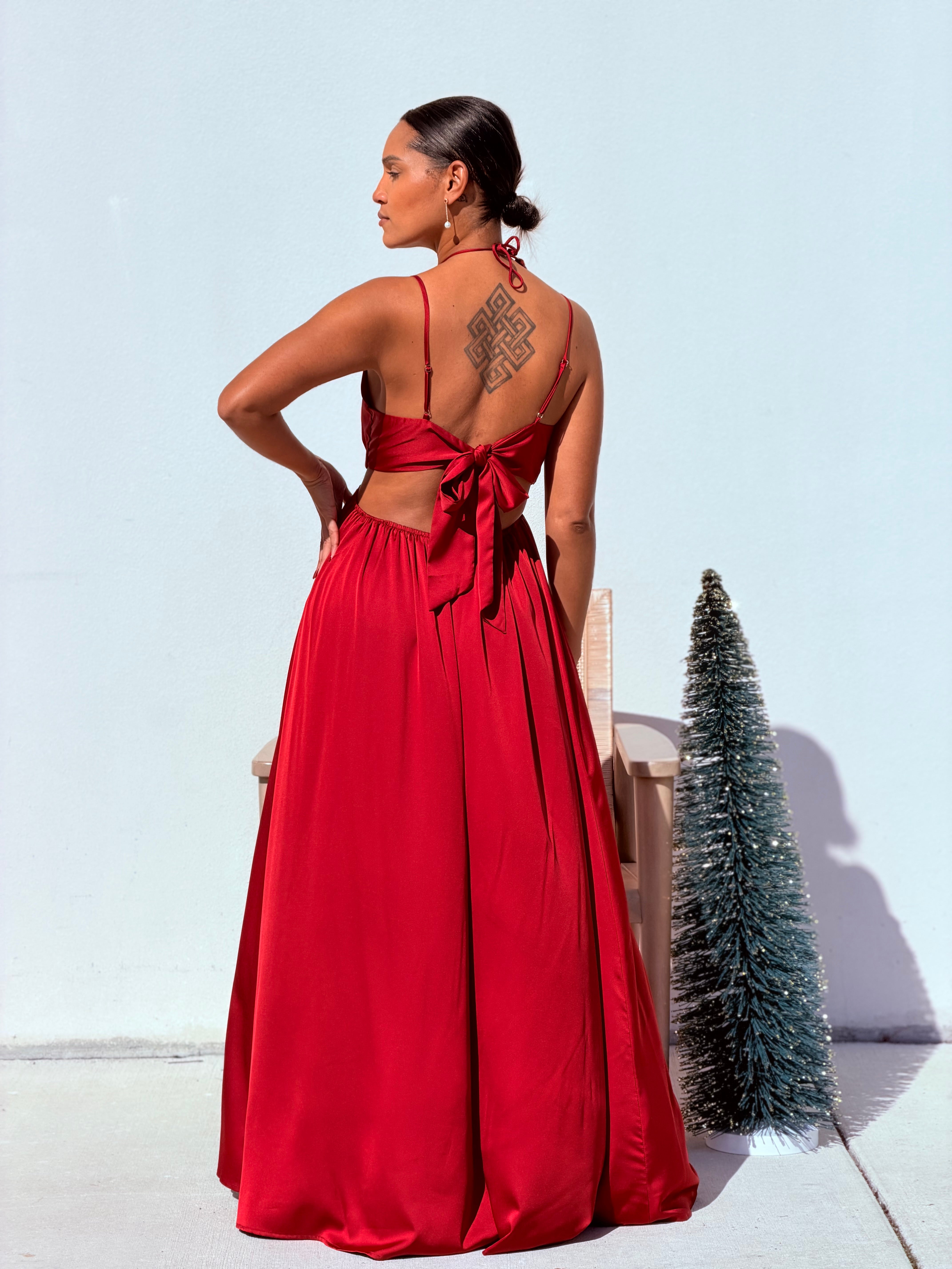 Thin Adjustable Strap Back Waisted Maxi Dress
