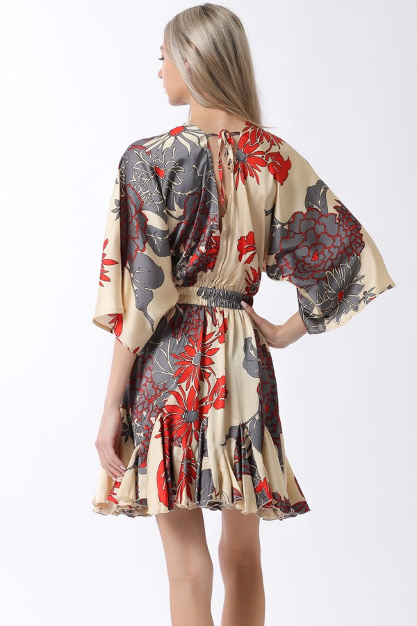 Kimono Sleeve Elastic Back Waisted Mini Dress