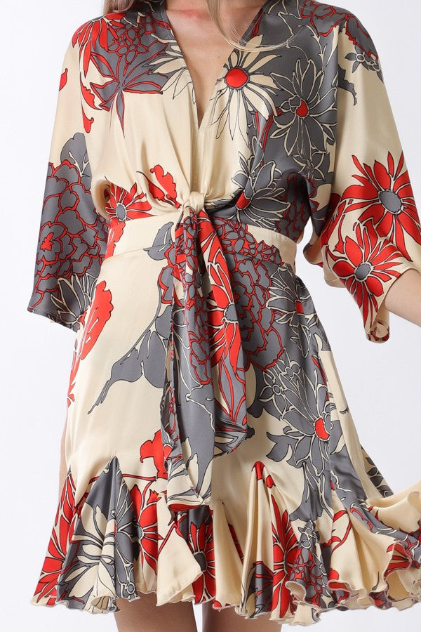 Kimono Sleeve Elastic Back Waisted Mini Dress