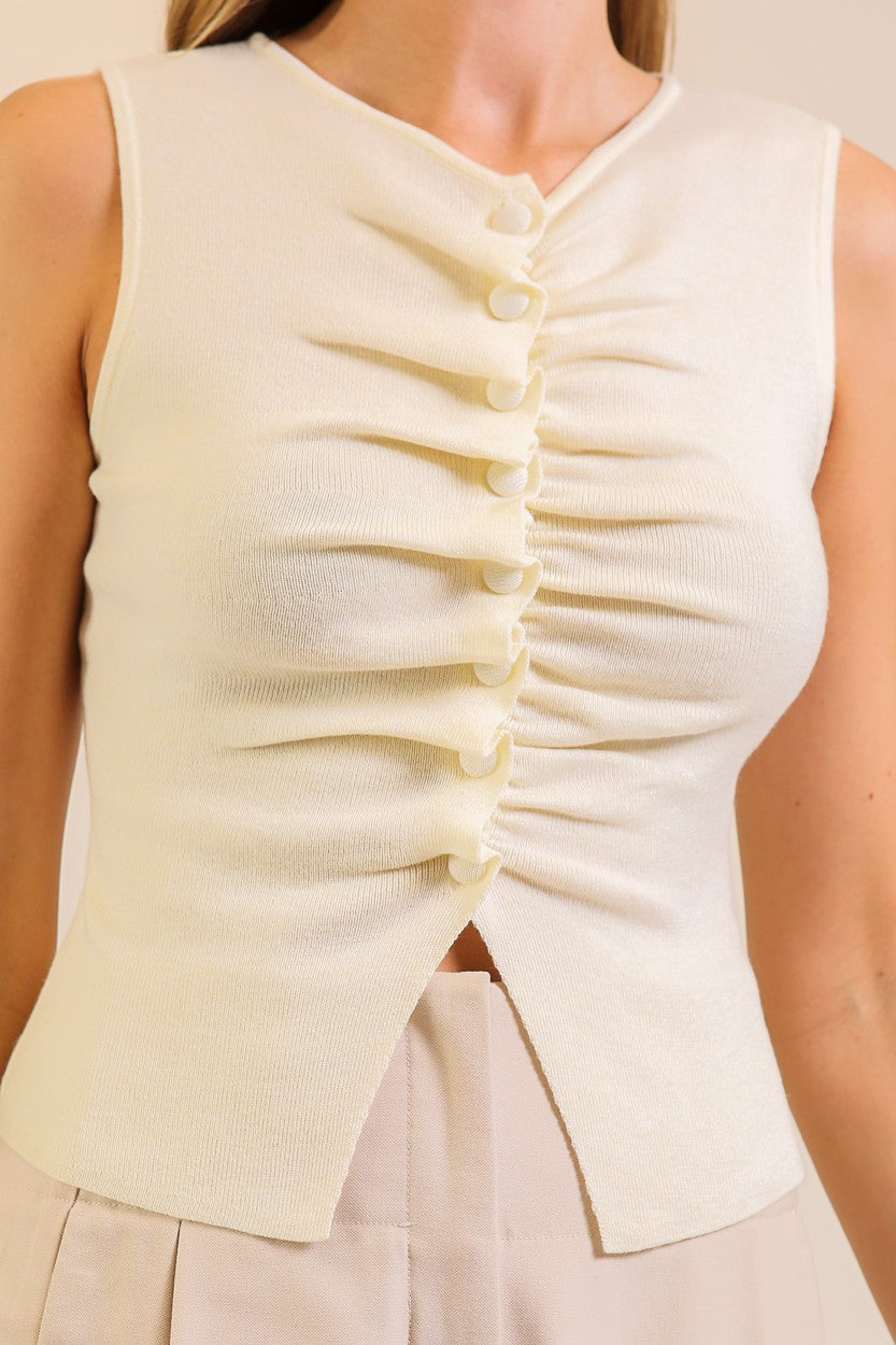 Ruched Button-front Top