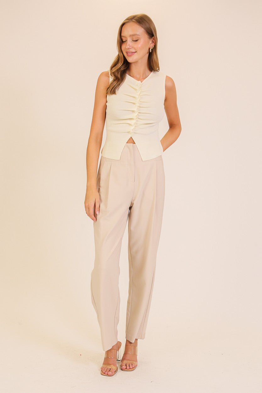 Ruched Button-front Top