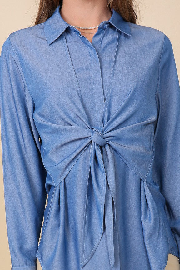LONG SLEEVE FRONT KNOT SHIRT