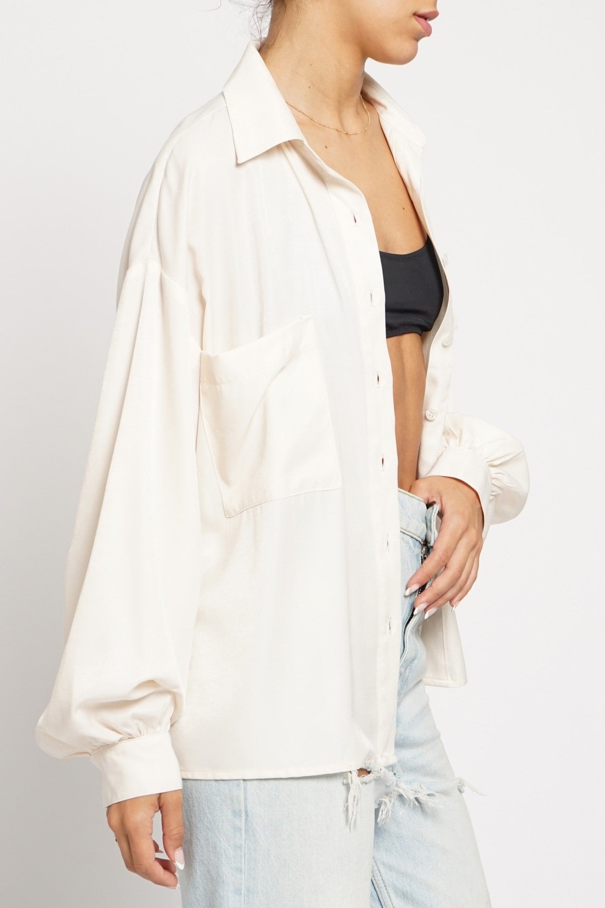 Oversized Balloon Sleeve Button Down Shirt