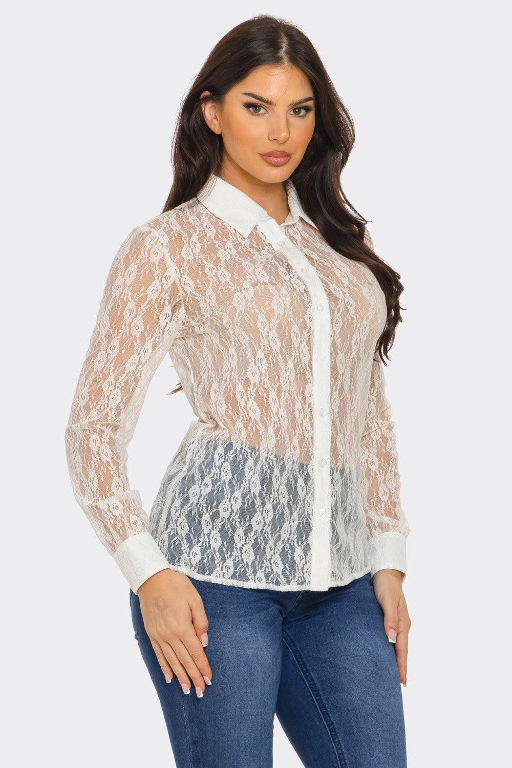 Lace Button Down Top