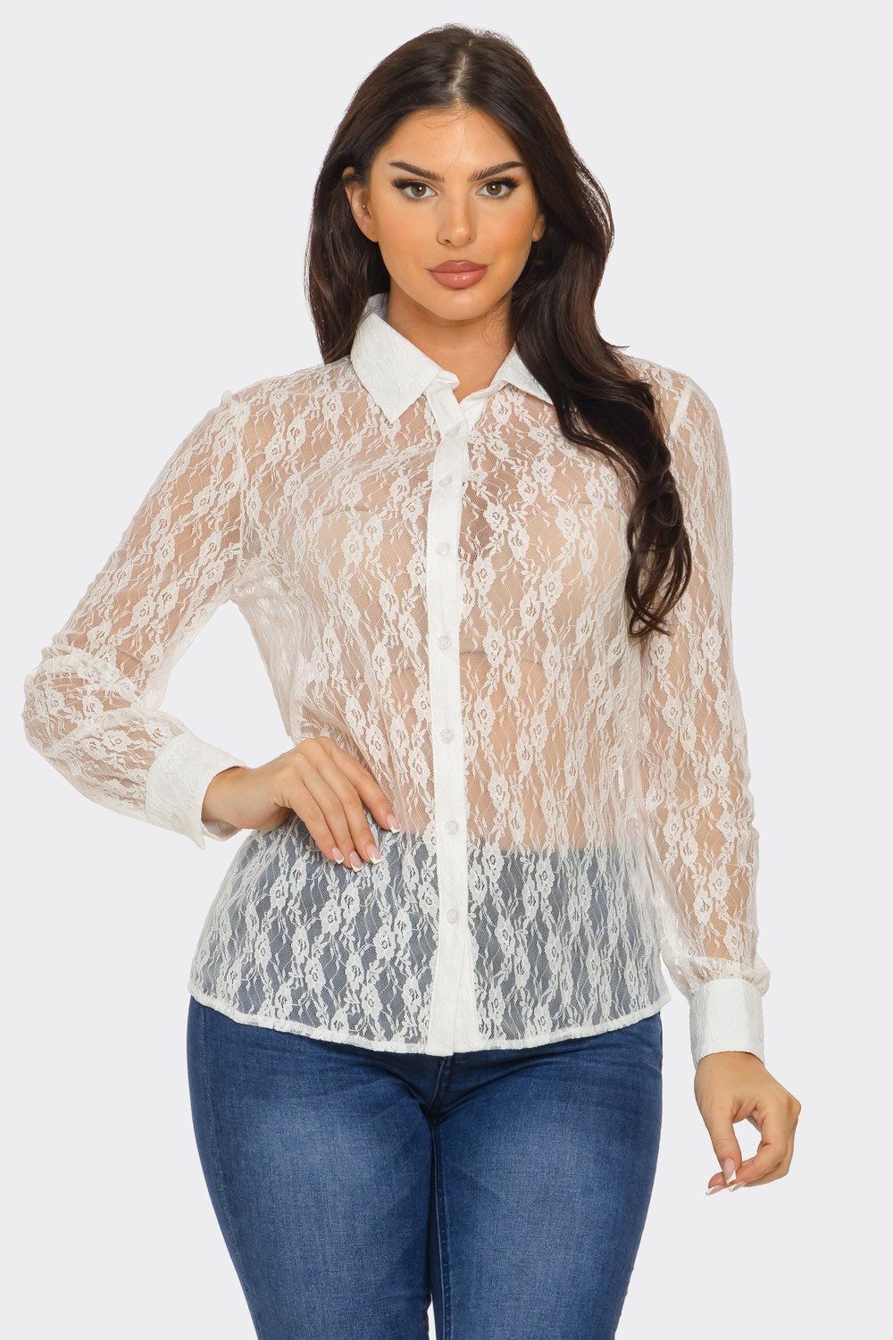 Lace Button Down Top